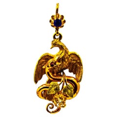 Art Nouveau Style Handcrafted Yellow Gold "Phoenix" Pendant Necklace