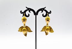 Art Nouveau Style Handcrafted Yellow Gold Rose Gold Drop "Acorn" Earrings