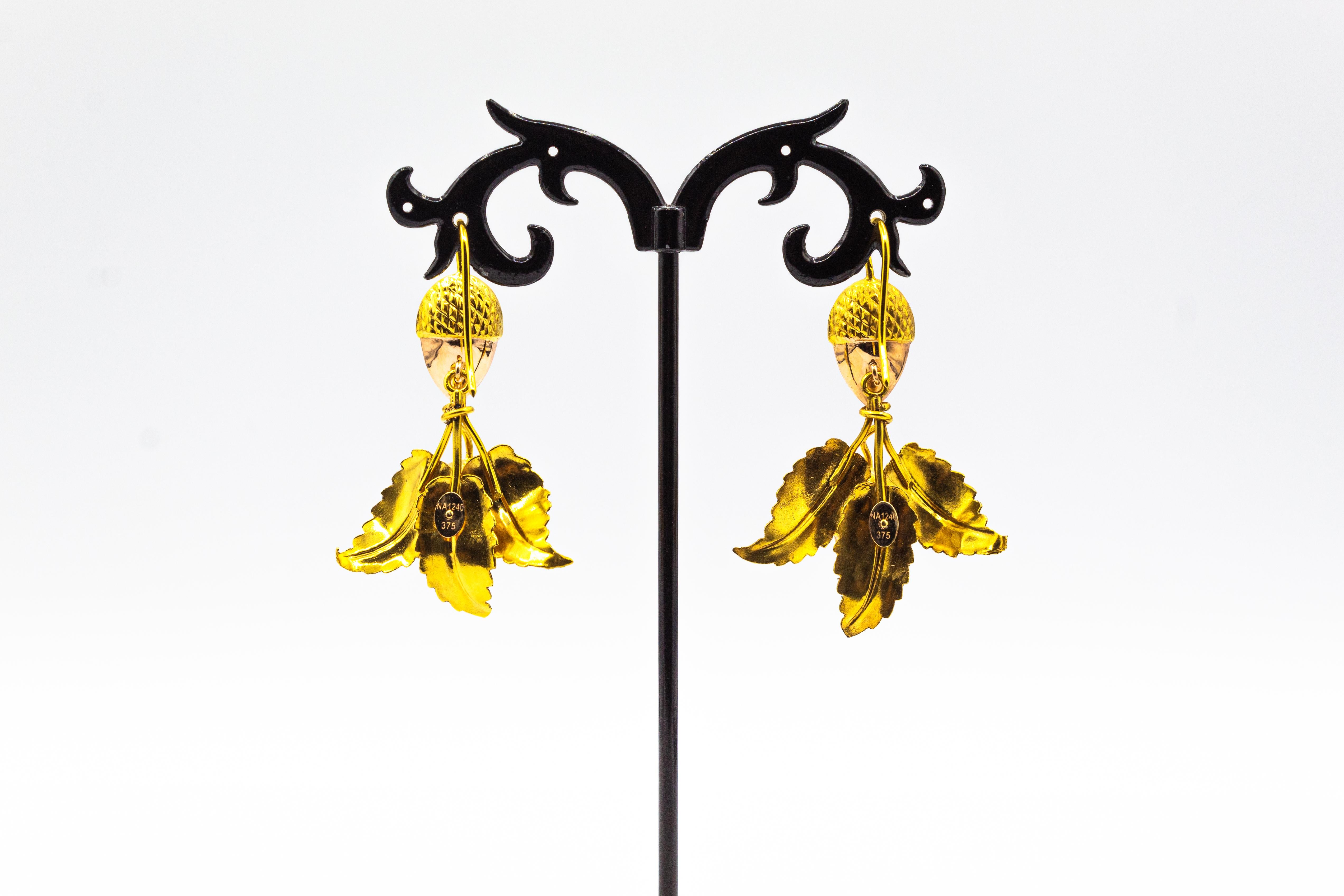 Art Nouveau Style Handcrafted Yellow Gold Rose Gold Drop 