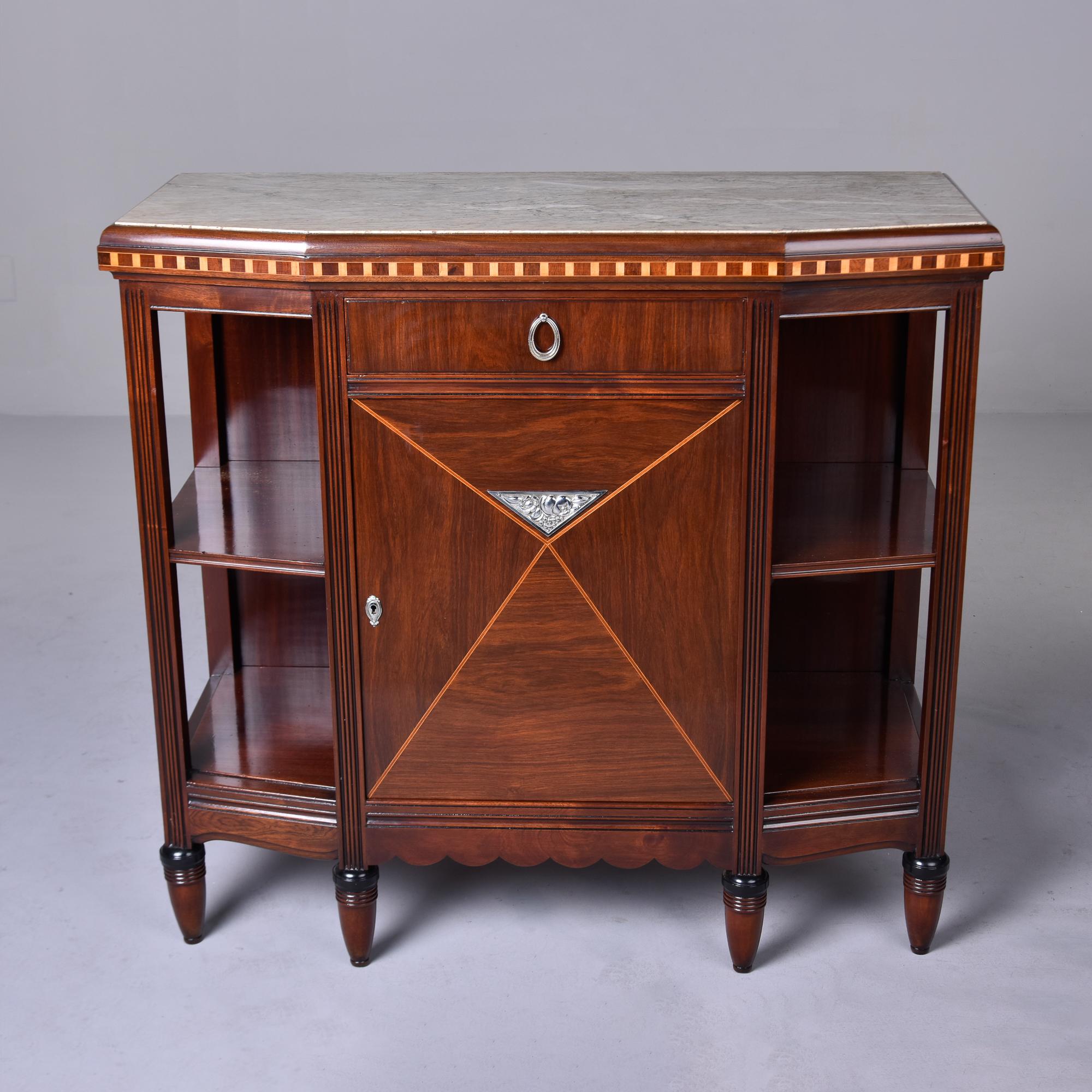 French Art Nouveau Style Mahogany Sideboard with Marble Top For Sale