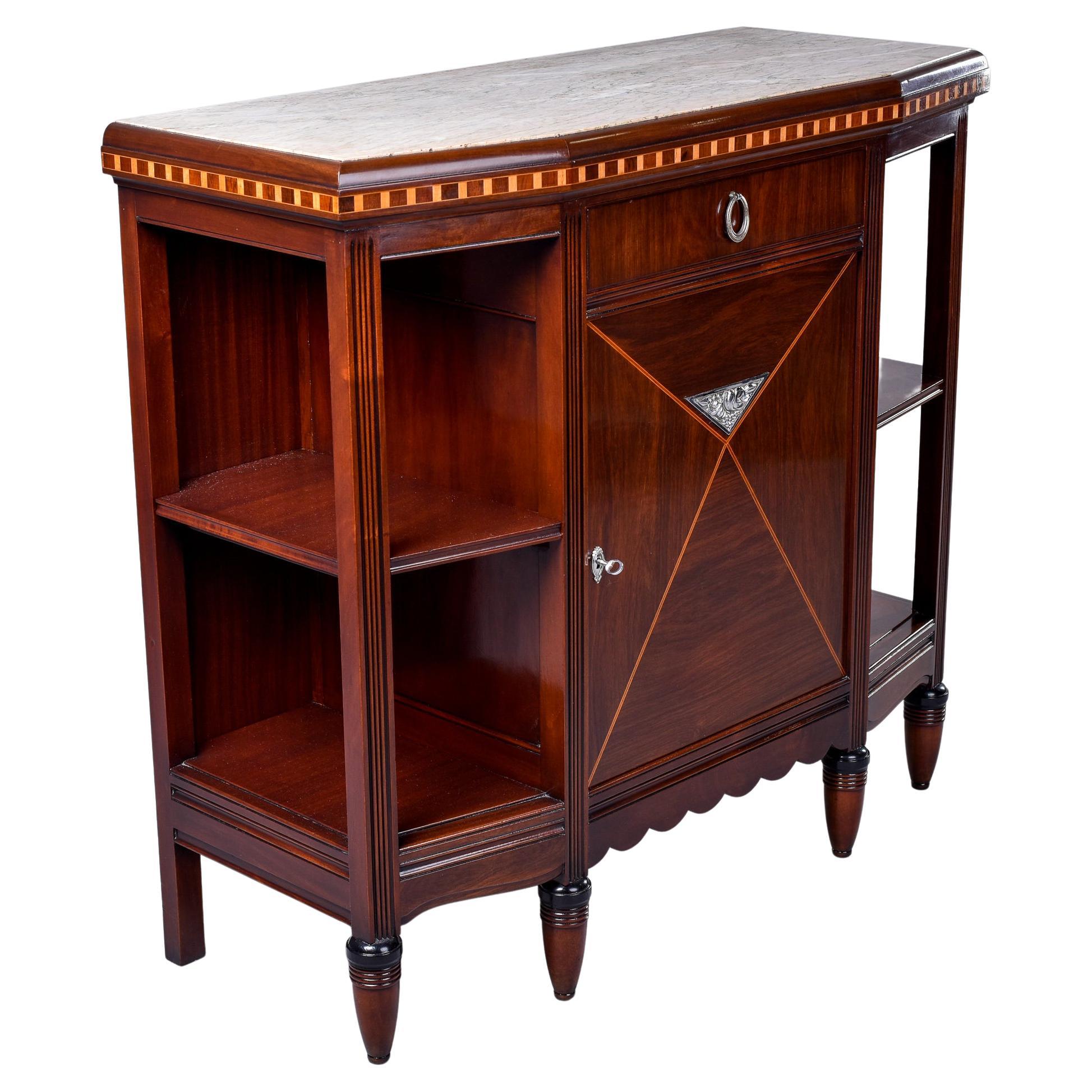 Art Nouveau Style Mahogany Sideboard with Marble Top For Sale