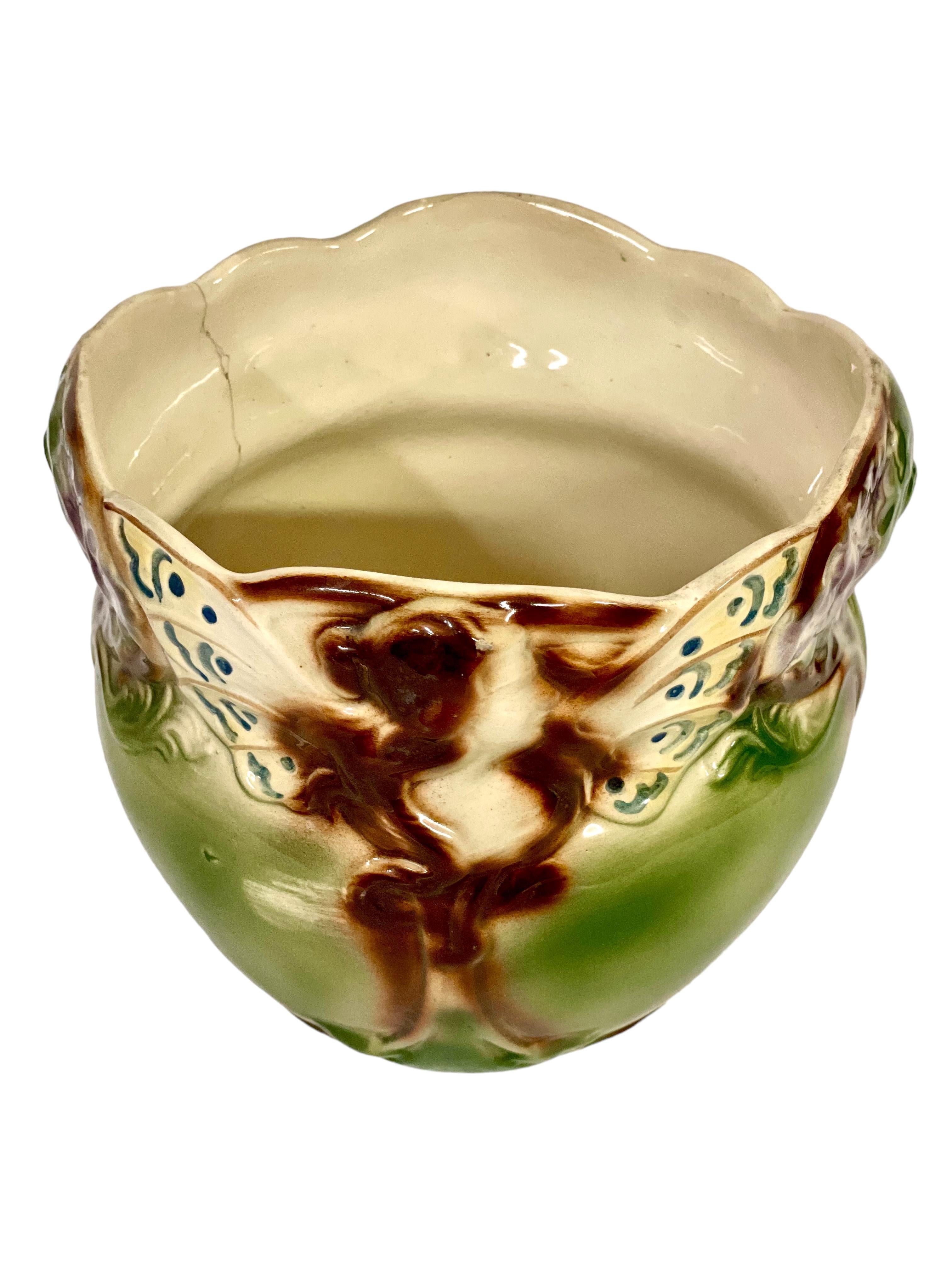 French Art Nouveau style Majolica Cache Pot For Sale