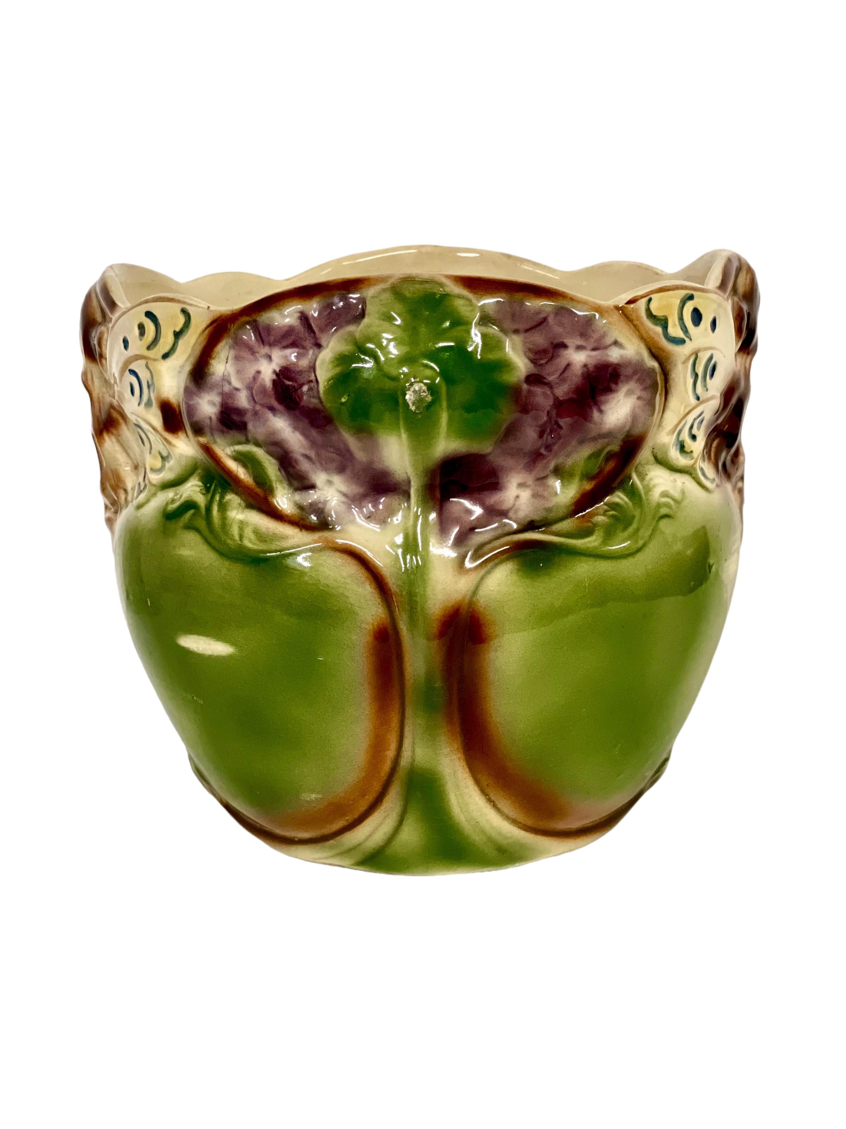 Art Nouveau style Majolica Cache Pot For Sale 3