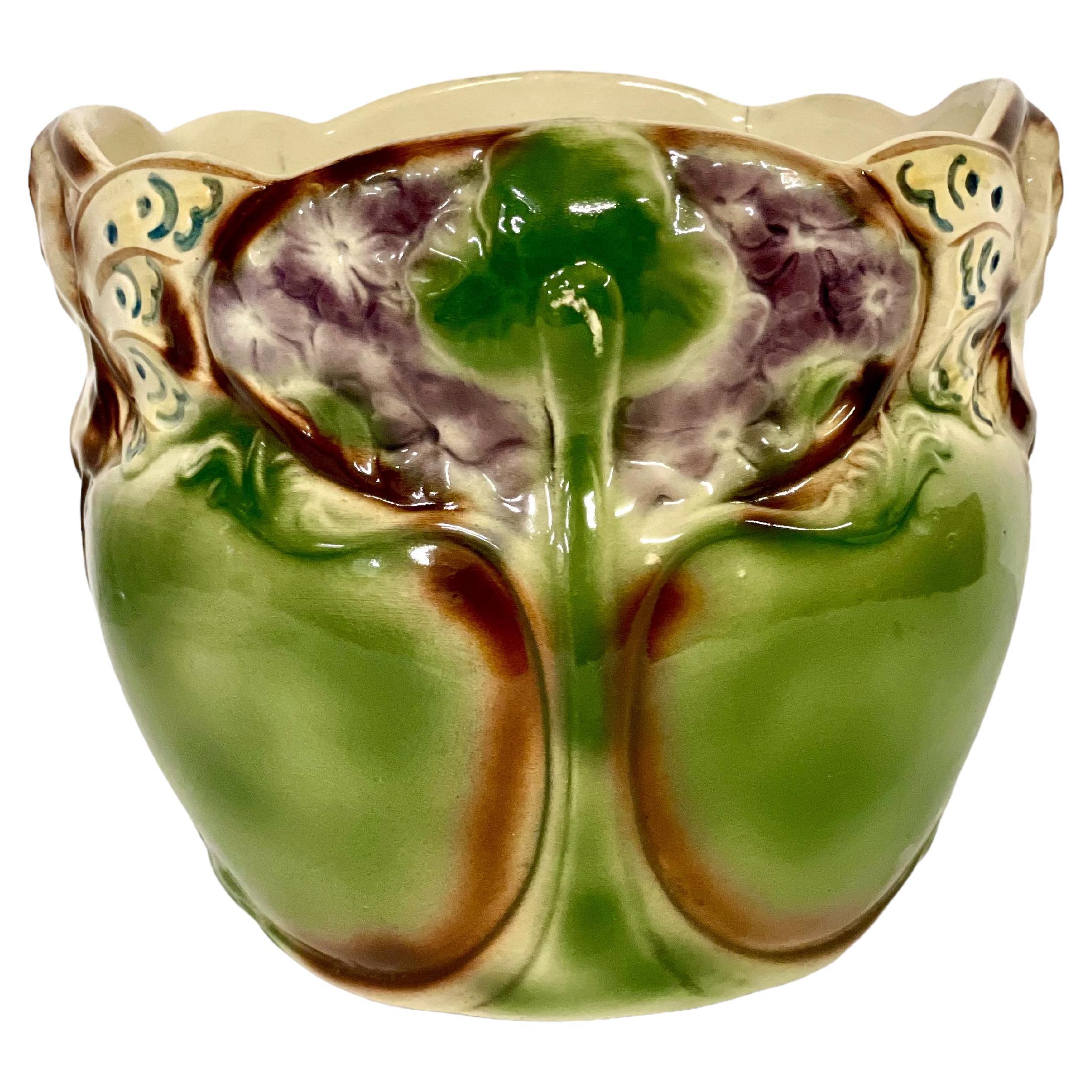 Art Nouveau style Majolica Cache Pot