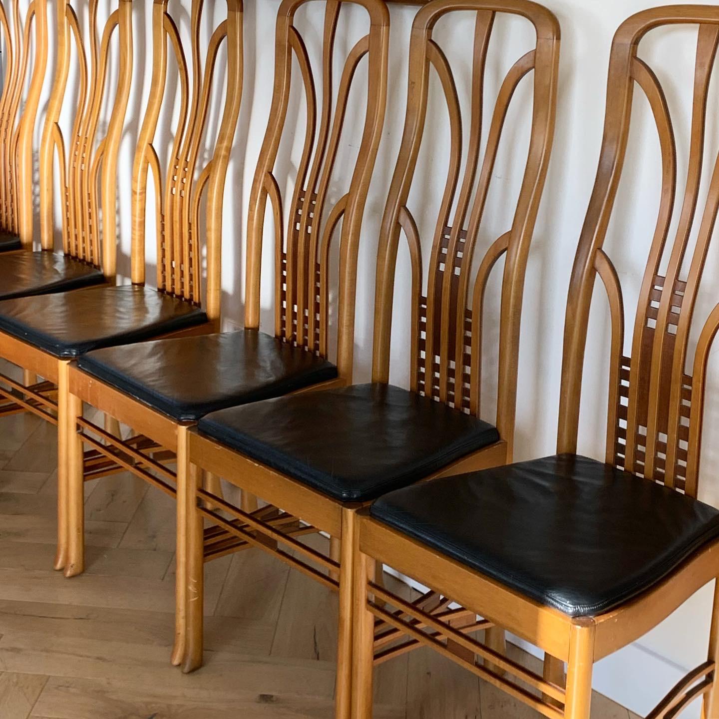 Leather Italian Art Nouveau Masterly Dining Chairs, 1960s