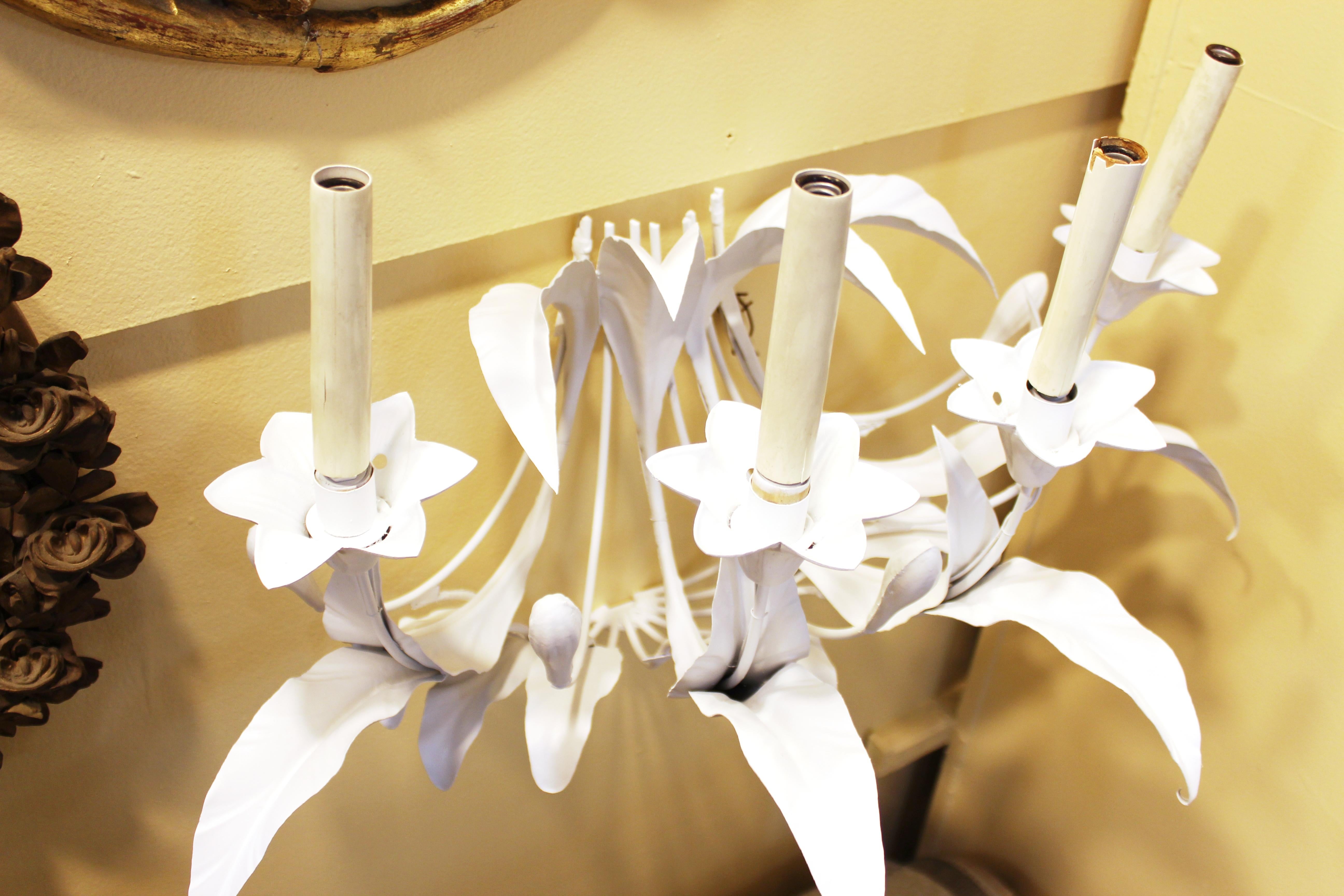 Art Nouveau Style Metal Floral Candelabra Sconces in White For Sale 6