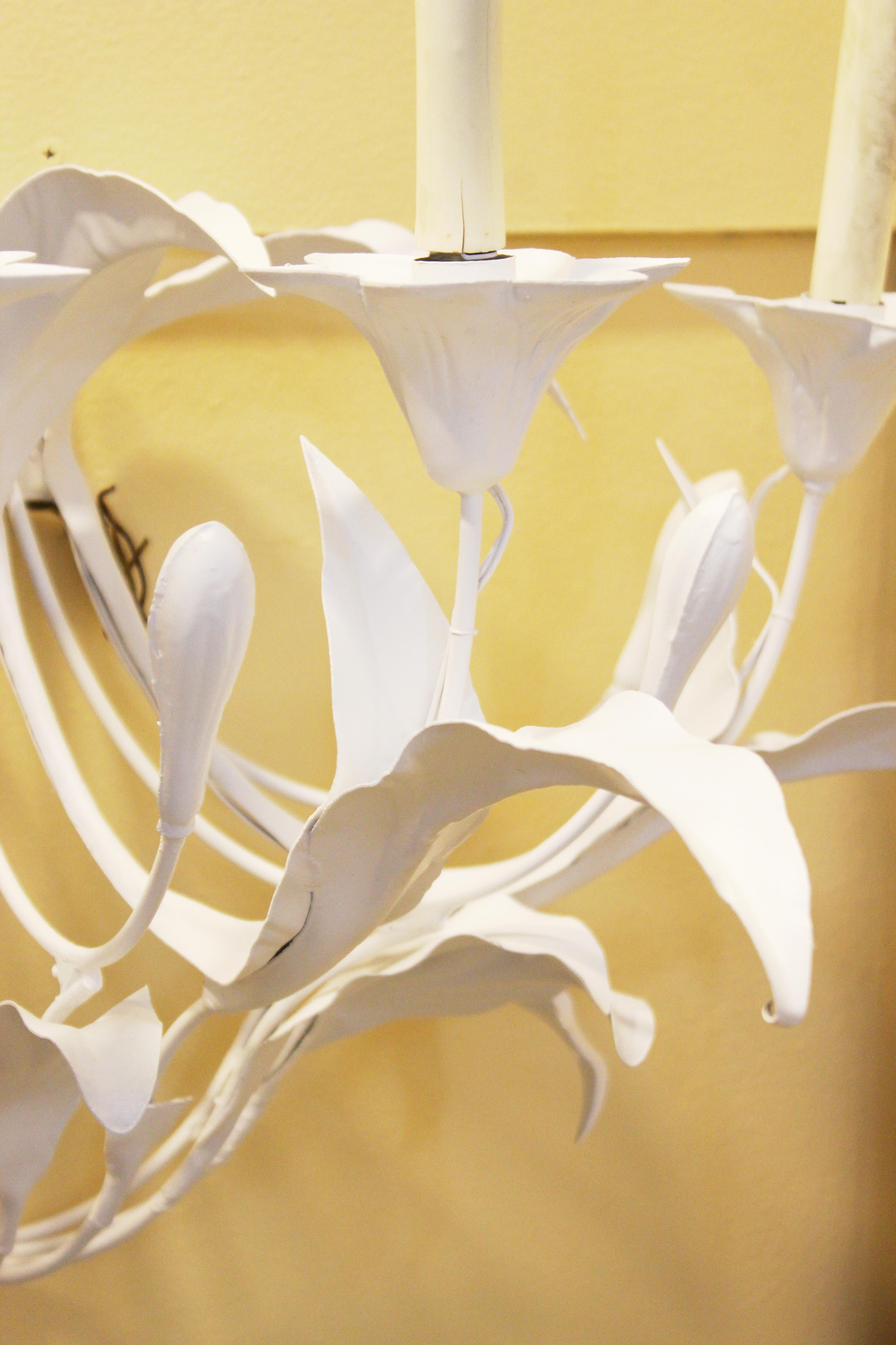 Art Nouveau Style Metal Floral Candelabra Sconces in White For Sale 1