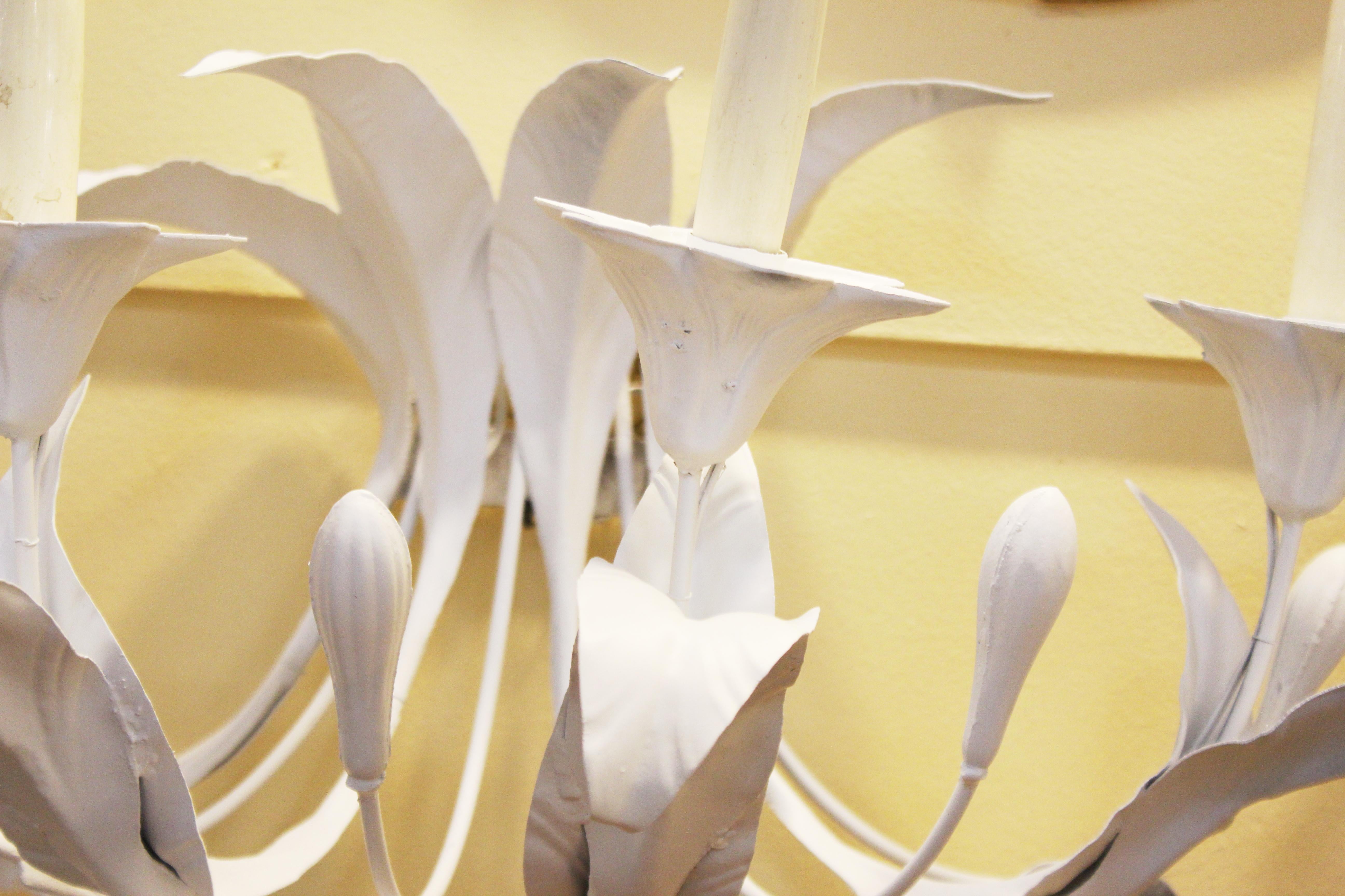 Art Nouveau Style Metal Floral Candelabra Sconces in White For Sale 3