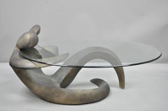Table basse Art Nouveau Style Mid-Century Modern Figural Female Woman Glass Top Table