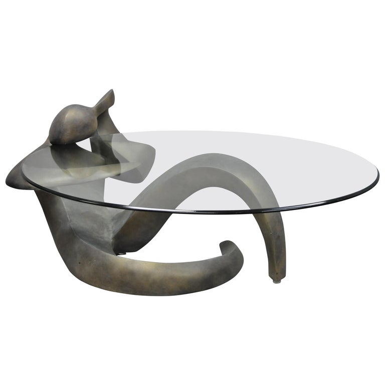 Art Nouveau Style Mid-Century Modern Figural Female Woman Glass Top Coffee  Table at 1stDibs