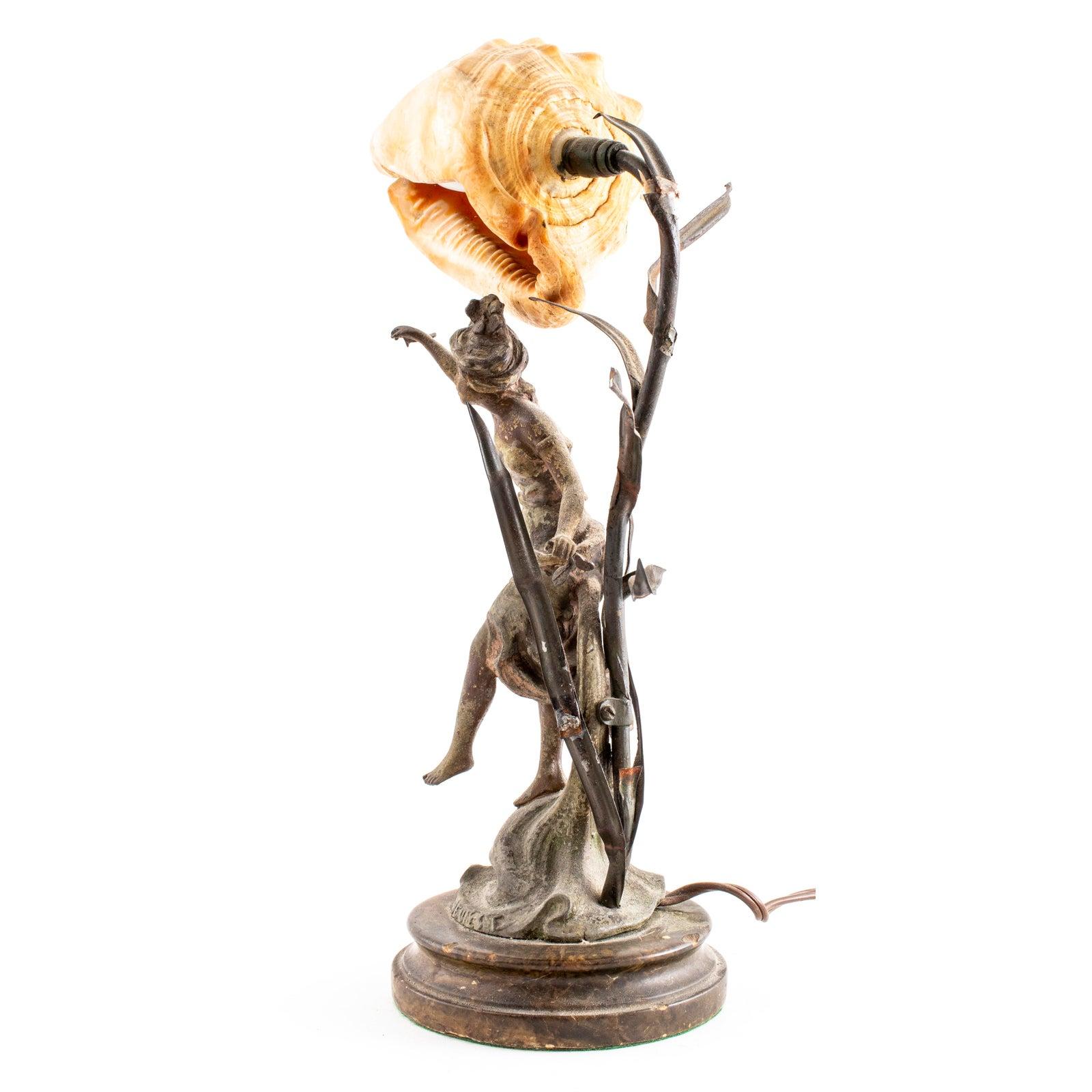 Art Nouveau Style Mixed Metal Figural Table Lamp In Good Condition In New York, NY