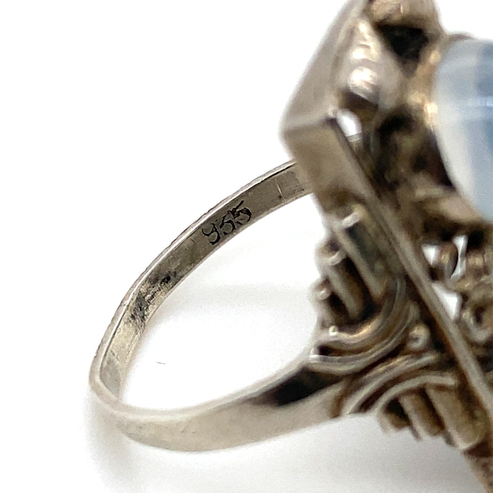 Art Nouveau Style Moonstone Silver Plaque Ring For Sale 2