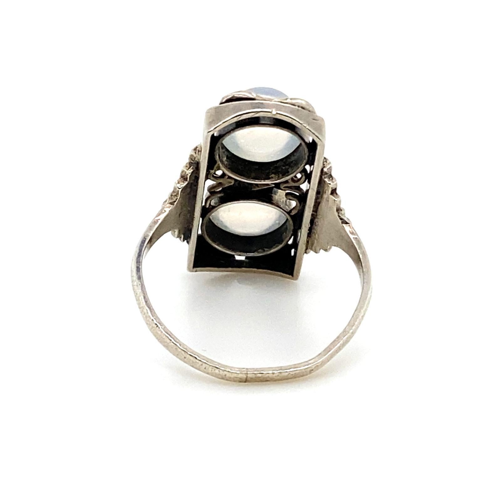 Art Nouveau Style Moonstone Silver Plaque Ring For Sale 3