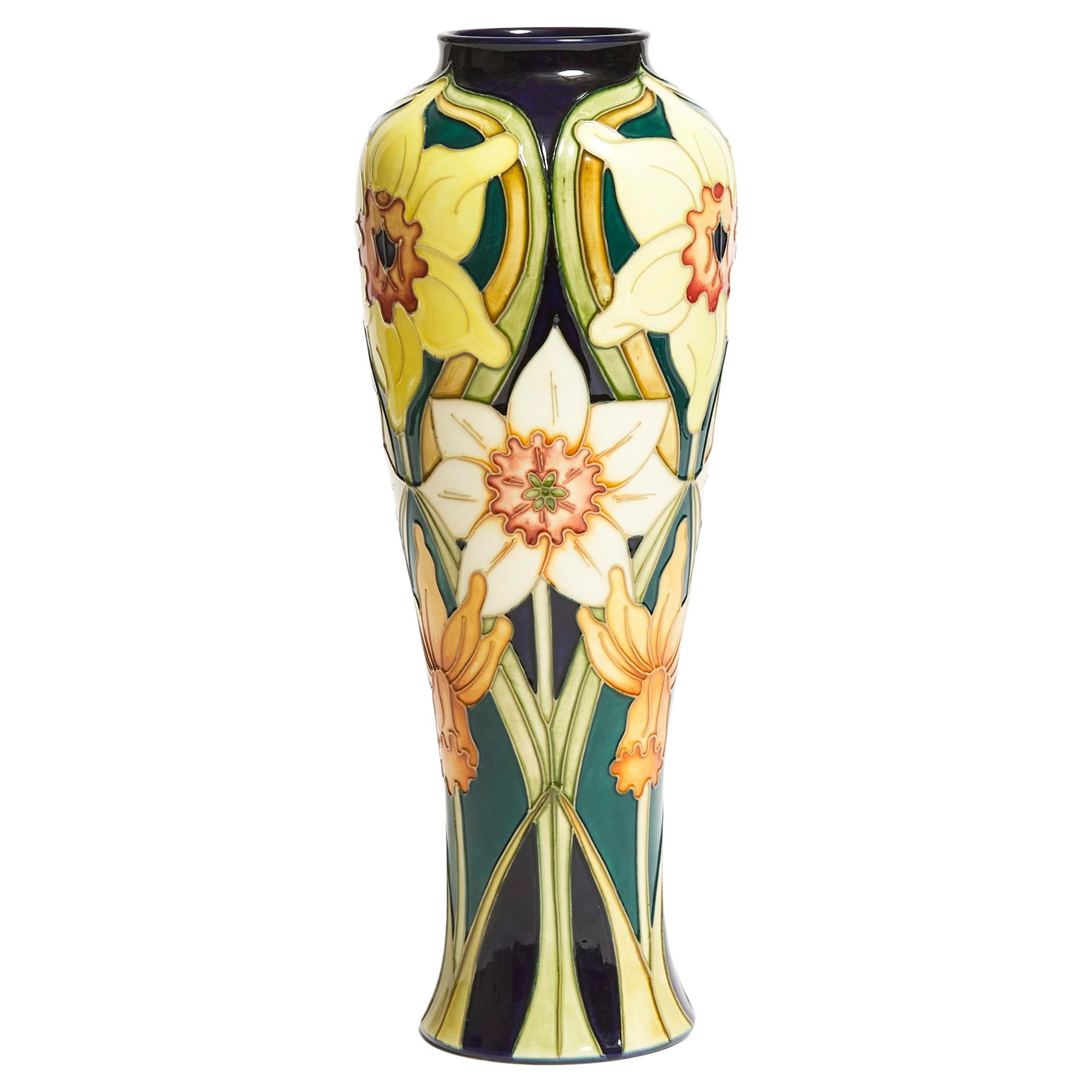 Art Nouveau style MOORCROFT  pottery Rachel Bishop LARGE Vase, Daffodil, 1994 For Sale