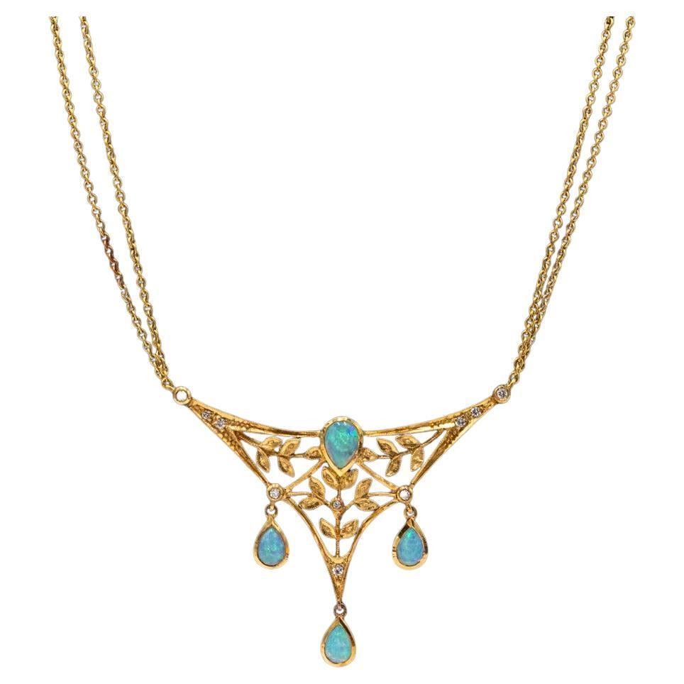 Art Nouveau style necklace with diamonds and opals.