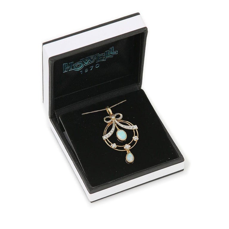 Art Nouveau Style Opal and Diamond Drop Pendant For Sale at 1stDibs