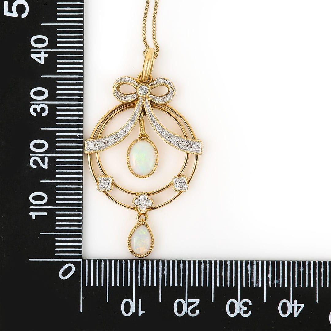 Art Nouveau Style Opal and Diamond Drop Pendant For Sale 4
