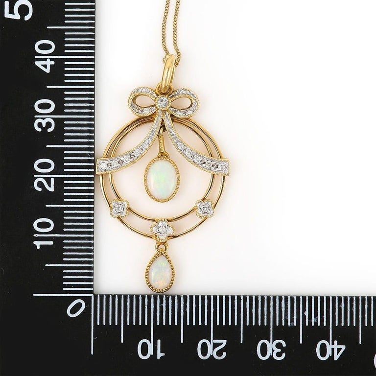 Art Nouveau Style Opal and Diamond Drop Pendant For Sale at 1stDibs