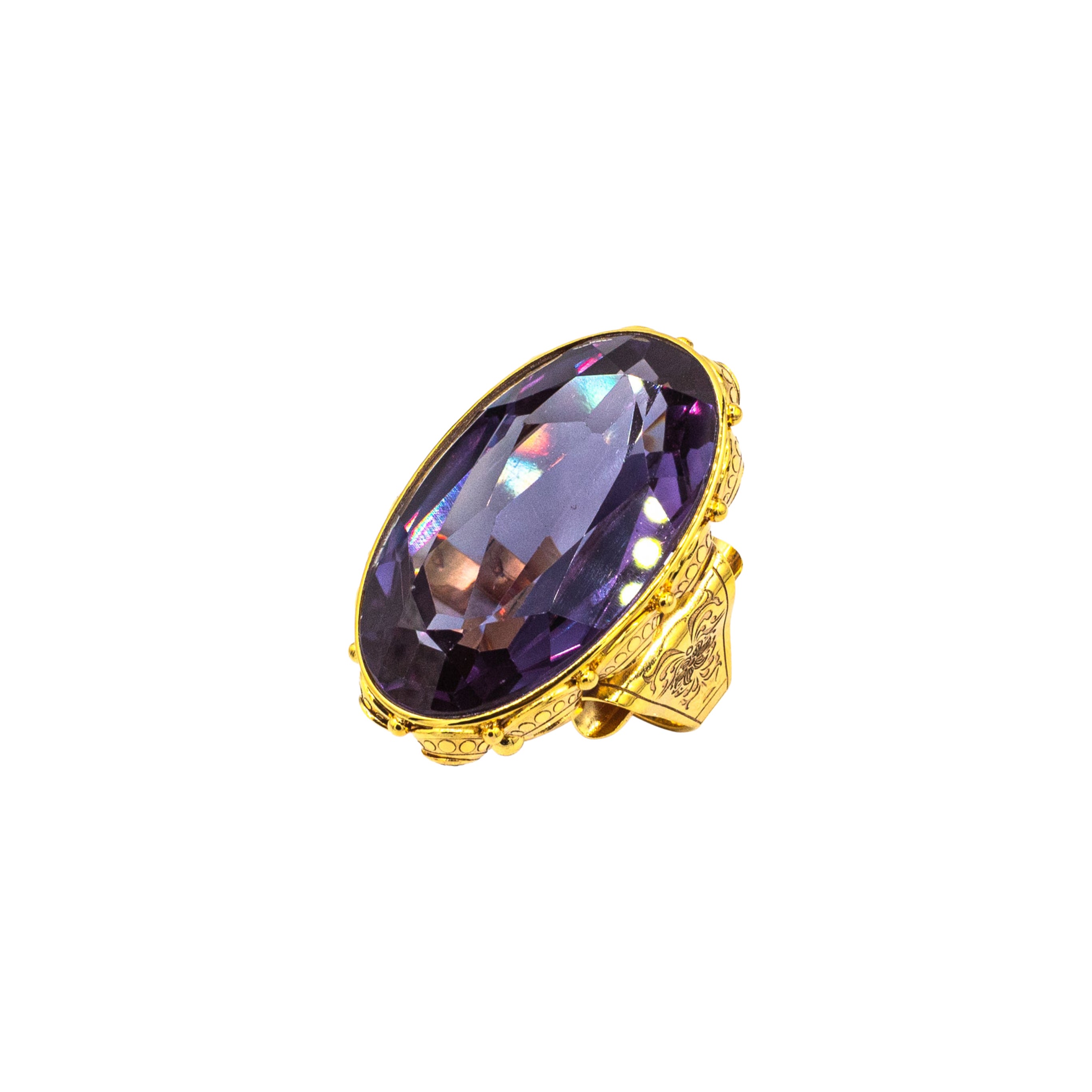 Art Nouveau Style Oval Cut Ametrine Yellow Gold Cocktail Ring
