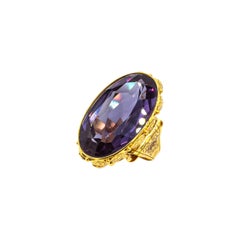 Art Nouveau Style Oval Cut Ametrine Yellow Gold Cocktail Ring
