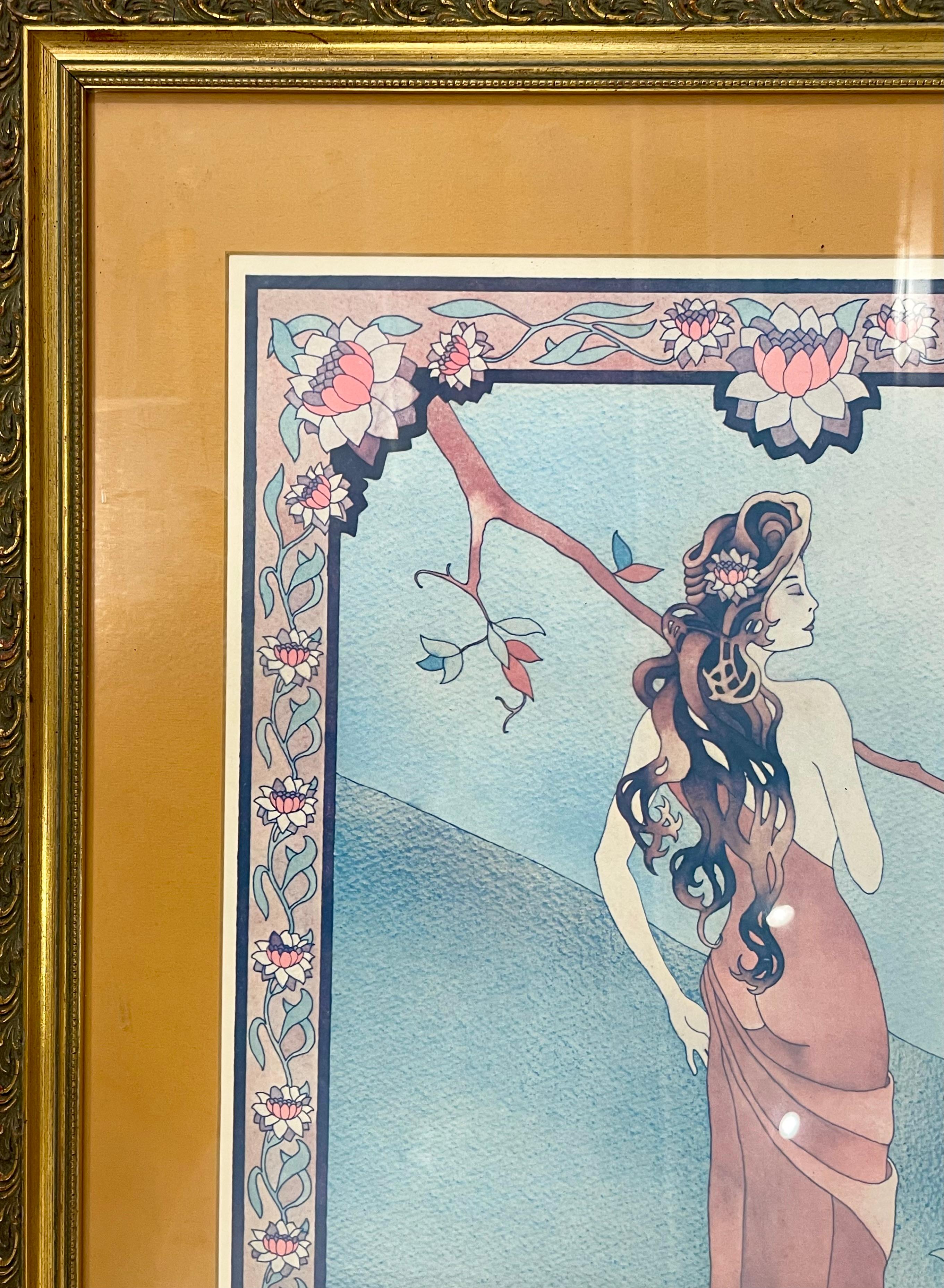 Elegante Frau im Jugendstil mit Druck im Art nouveau-Stil im Wald im Angebot 1