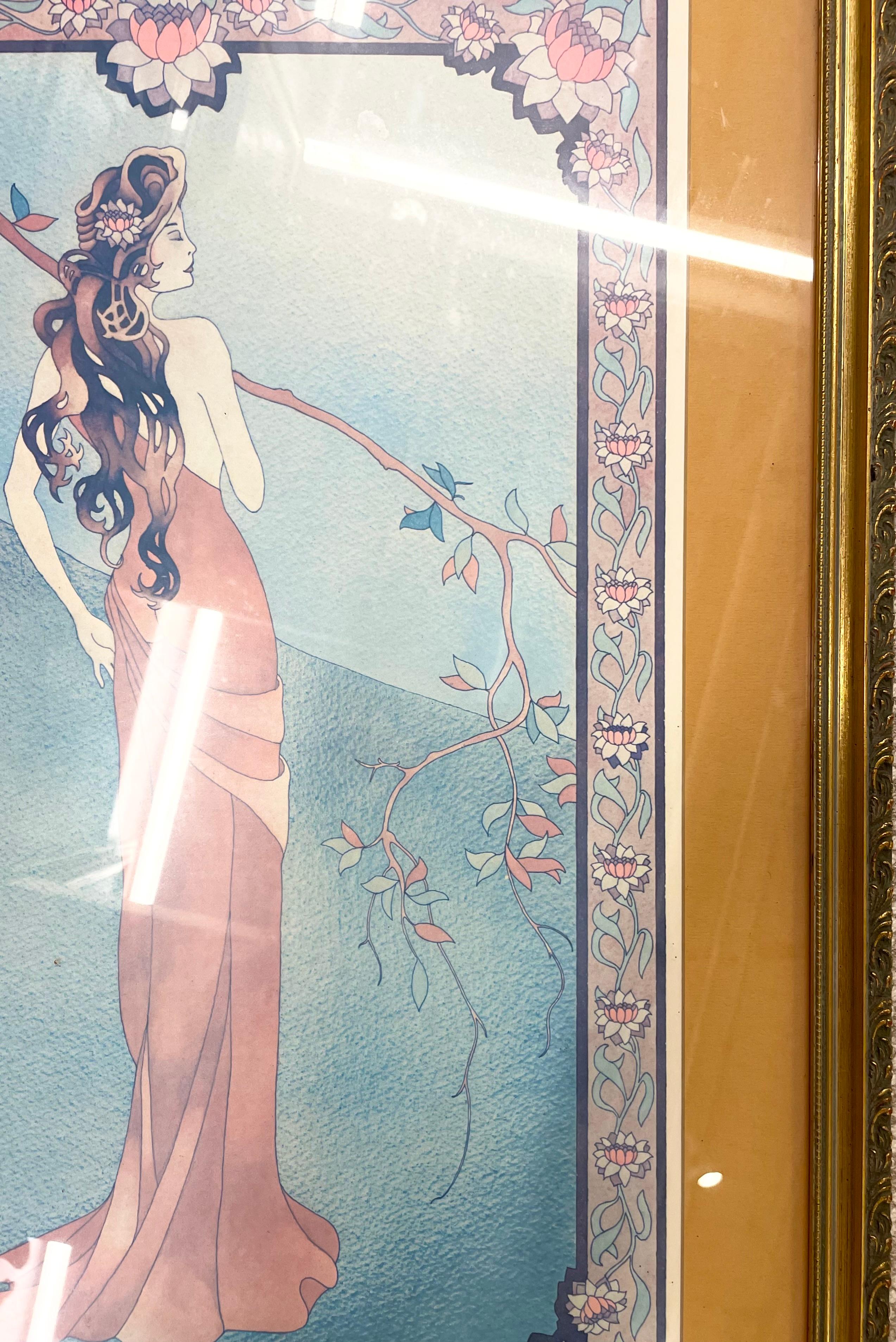 Art Nouveau Style Print Elegant Woman in the Forest For Sale 4