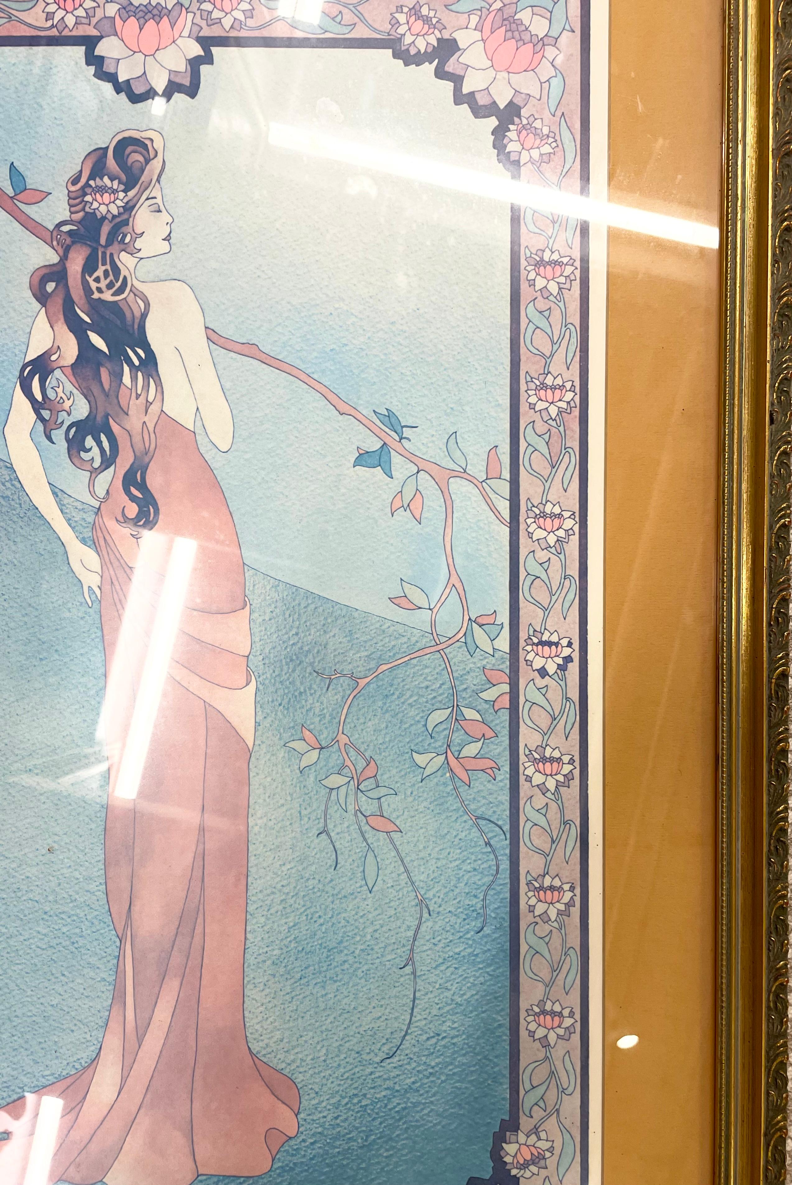 Impression de style Art nouveau Femme élégante dans la forêt en vente 4