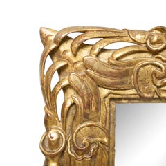 Art Nouveau Style Rectangular Gold Foil Hand Carved Wooden Mirror, 1970
