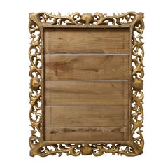 Art Nouveau Style Rectangular Gold Foil Hand Carved Wooden Mirror, 1970