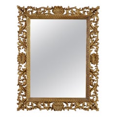 Art Nouveau Style Rectangular Gold Foil Hand Carved Wooden Mirror, 1970