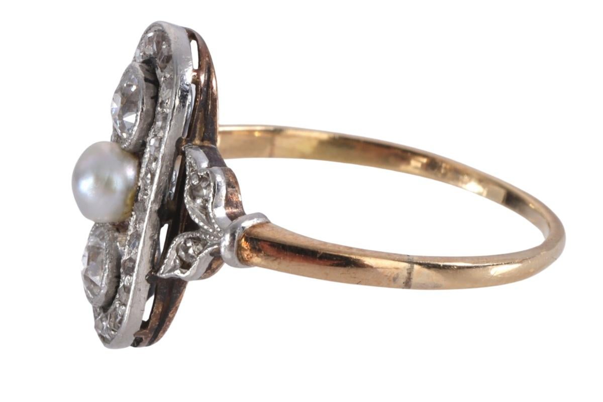 Anello in stile Art Nouveau con perle e diamanti in vendita 1