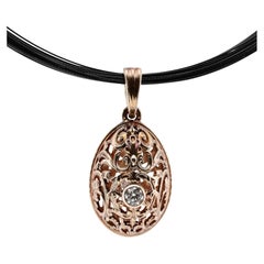 Art Nouveau Style Rose Gold & Diamond Filigree Easter Egg Pendant