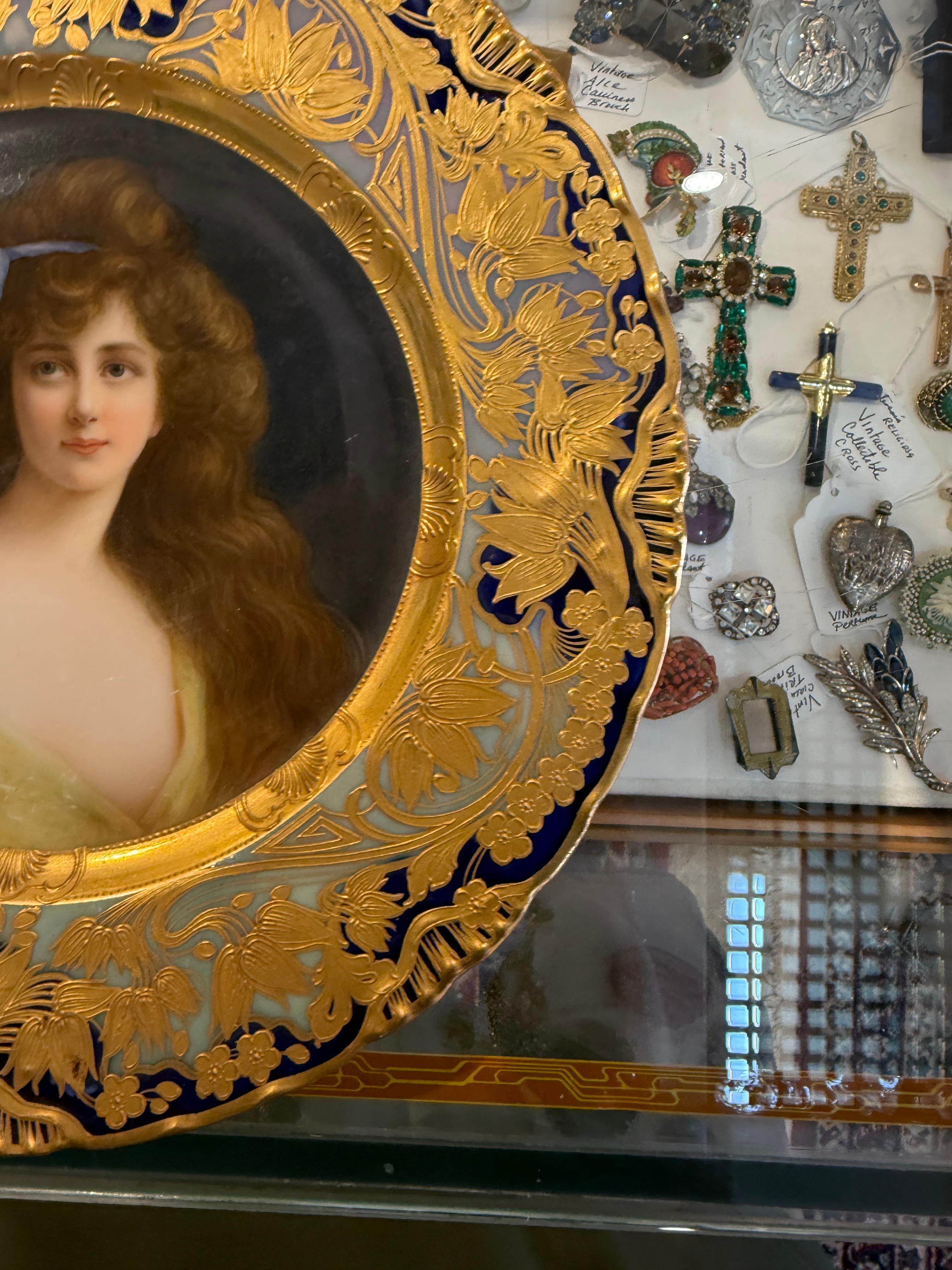 Art Nouveau Style Royal Vienna Porcelain Portrait Plate For Sale 4