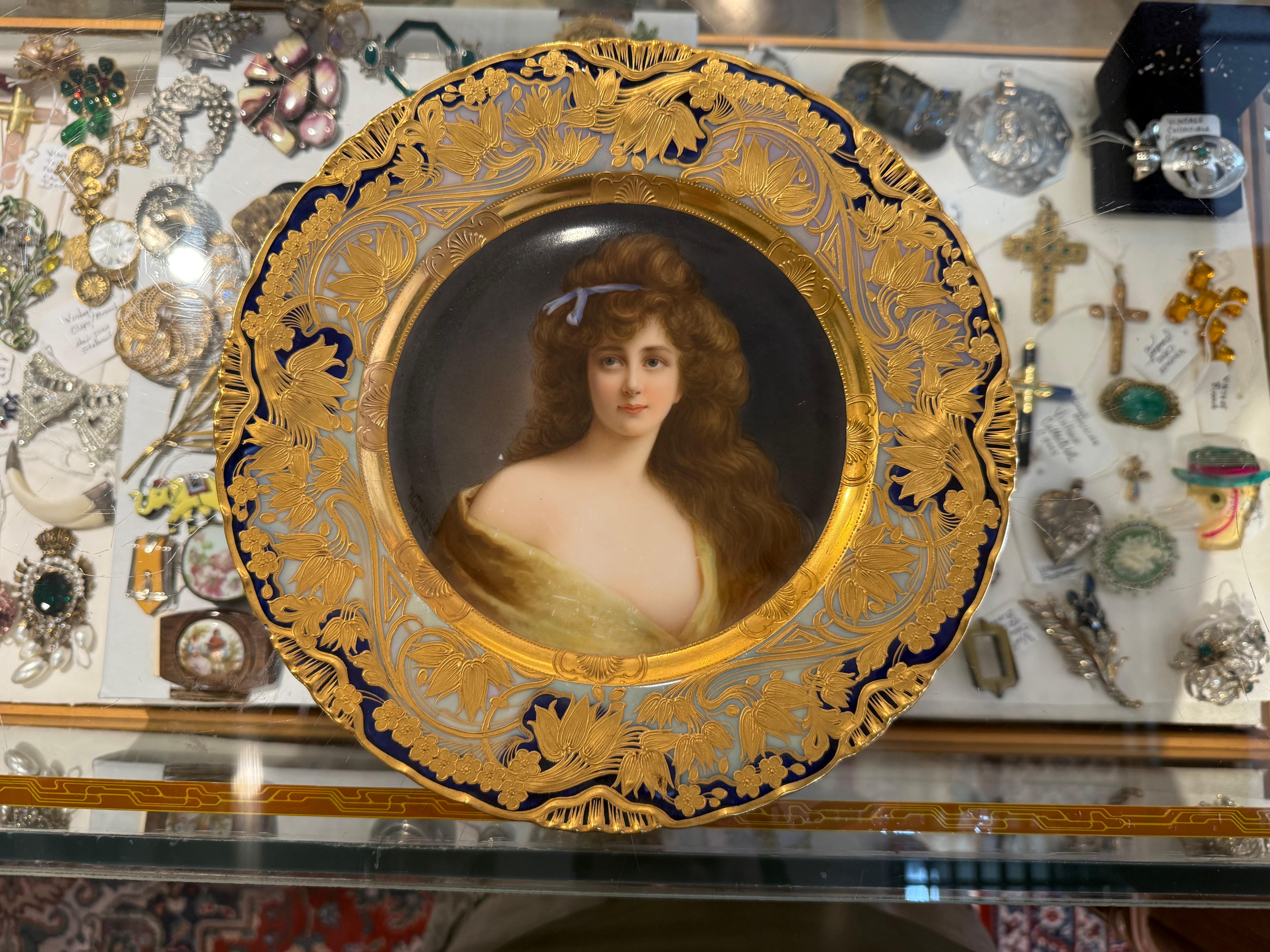 Art Nouveau Style Royal Vienna Porcelain Portrait Plate For Sale 5