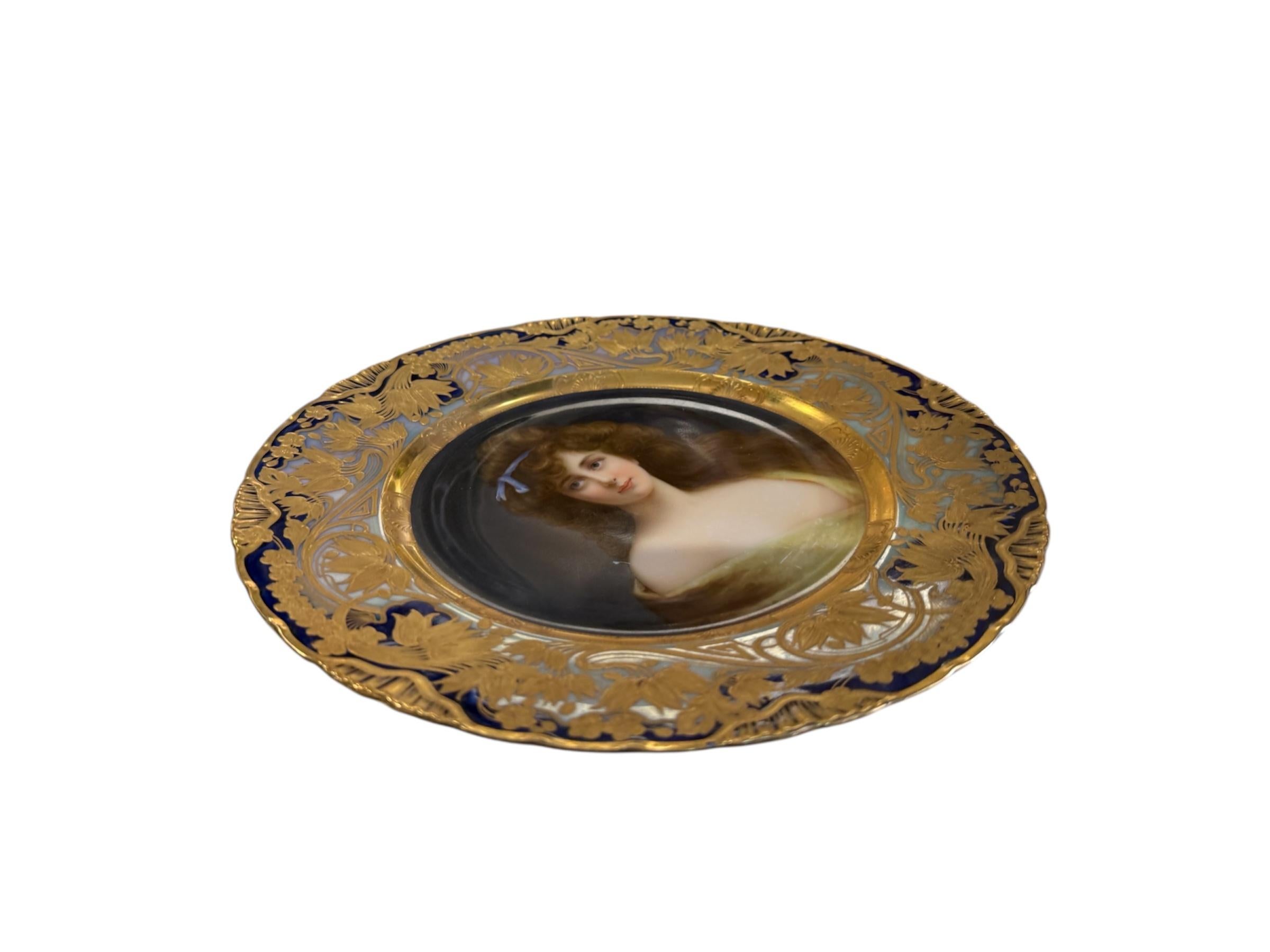 Austrian Art Nouveau Style Royal Vienna Porcelain Portrait Plate For Sale