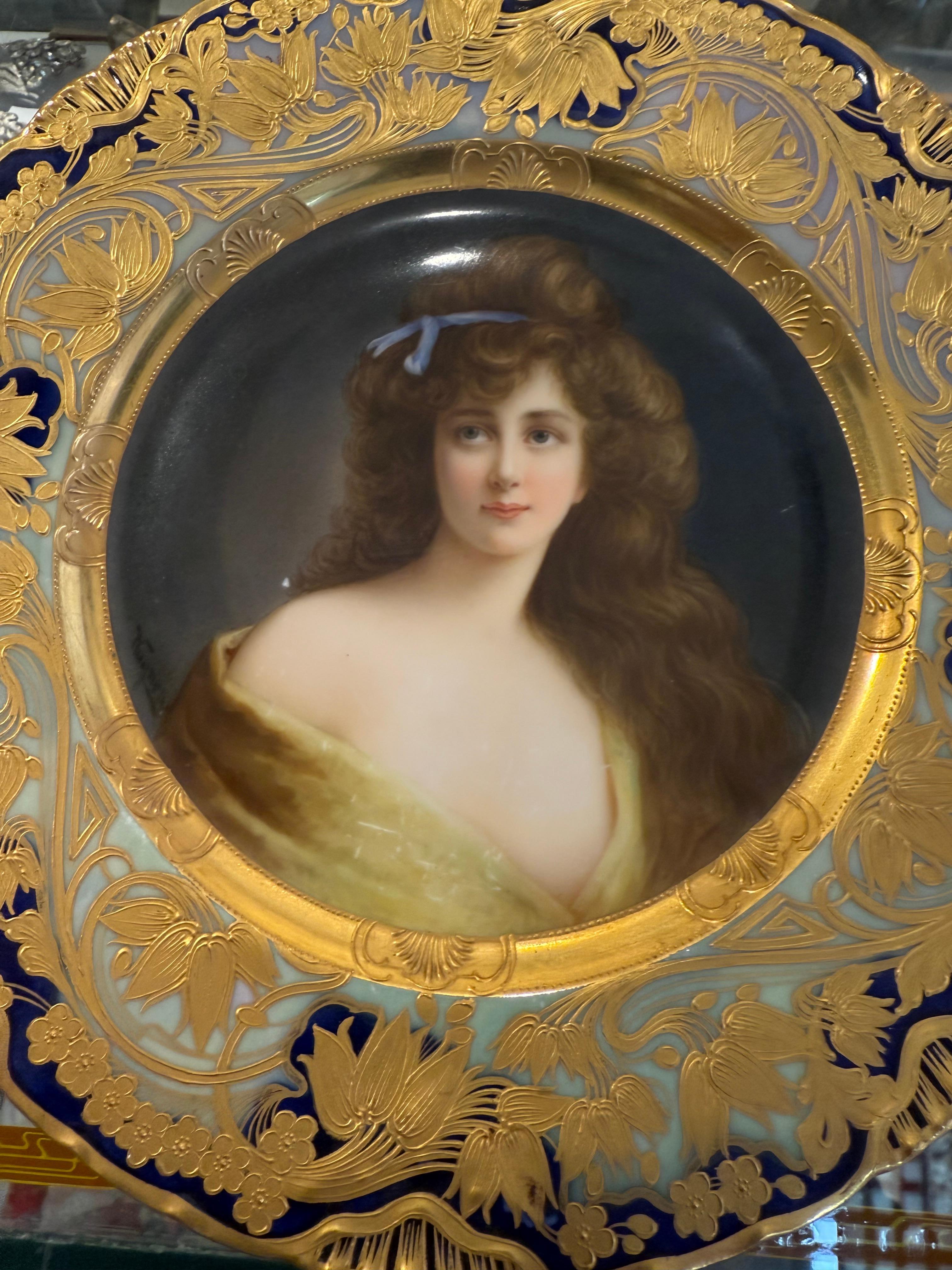 Art Nouveau Style Royal Vienna Porcelain Portrait Plate For Sale 1