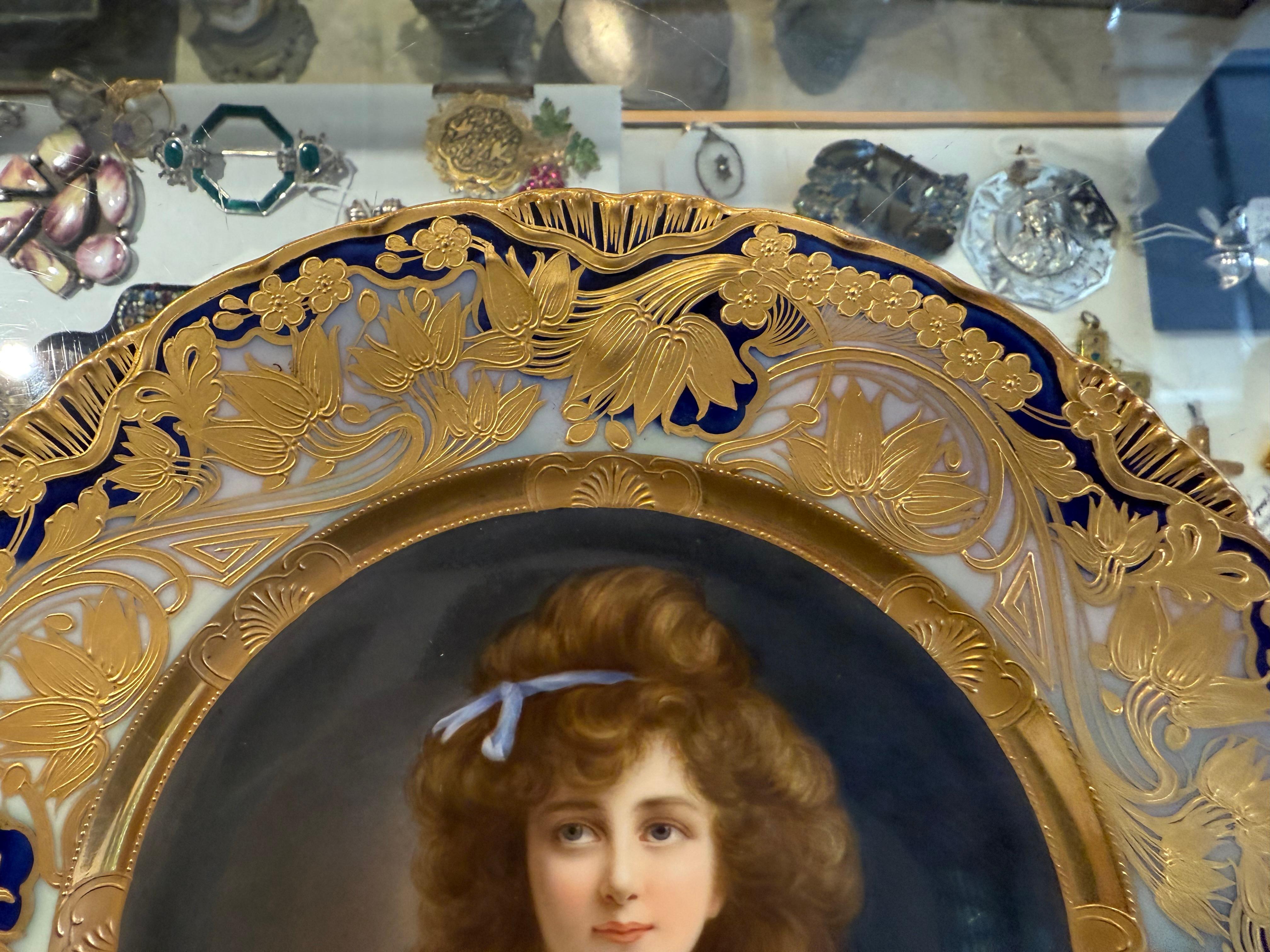 Art Nouveau Style Royal Vienna Porcelain Portrait Plate For Sale 3