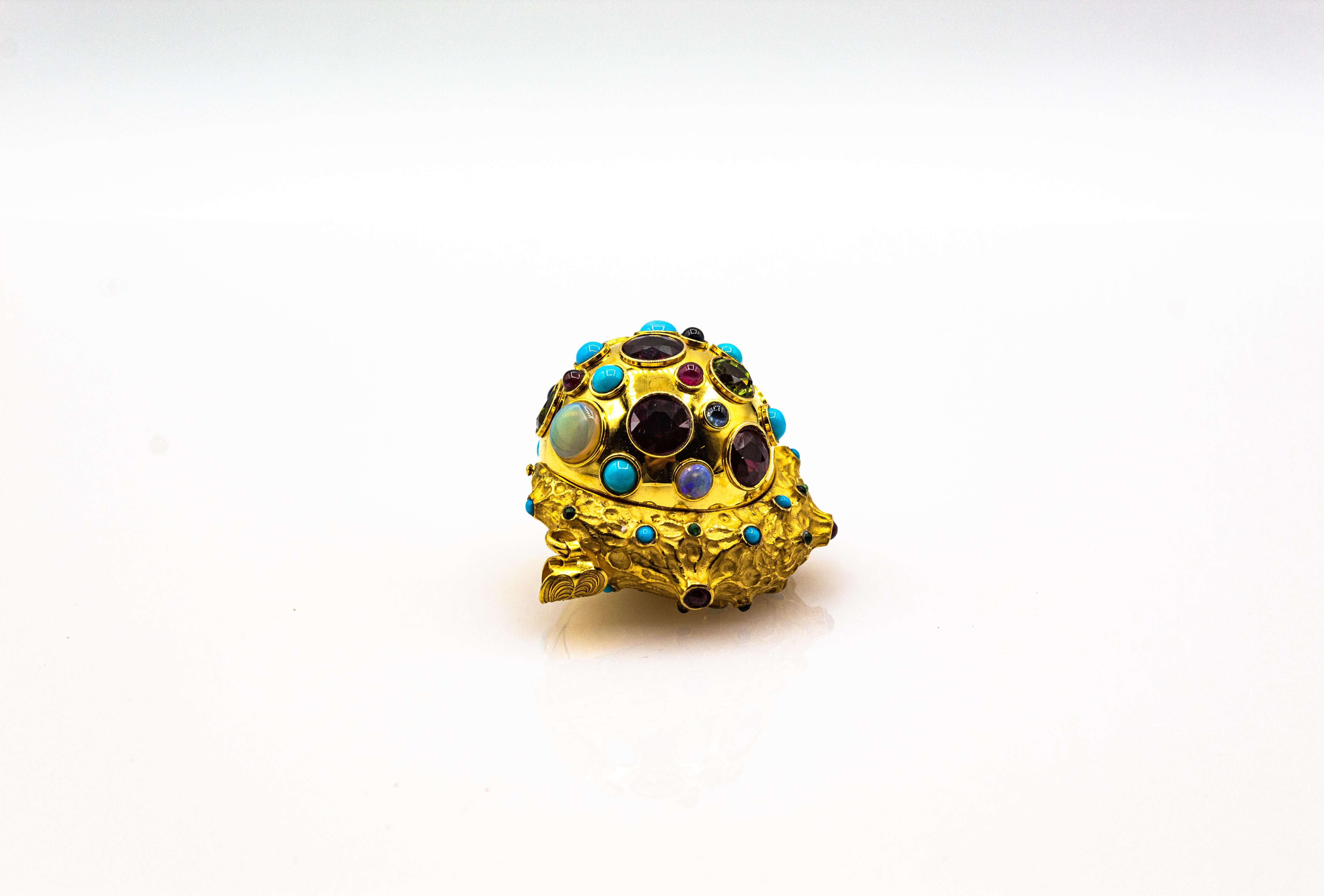 Art Nouveau Style Ruby Emerald Sapphire Opal Yellow Gold 