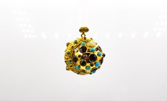 Art Nouveau Style Ruby Emerald Sapphire Opal Yellow Gold "Moon Phases" Pendant