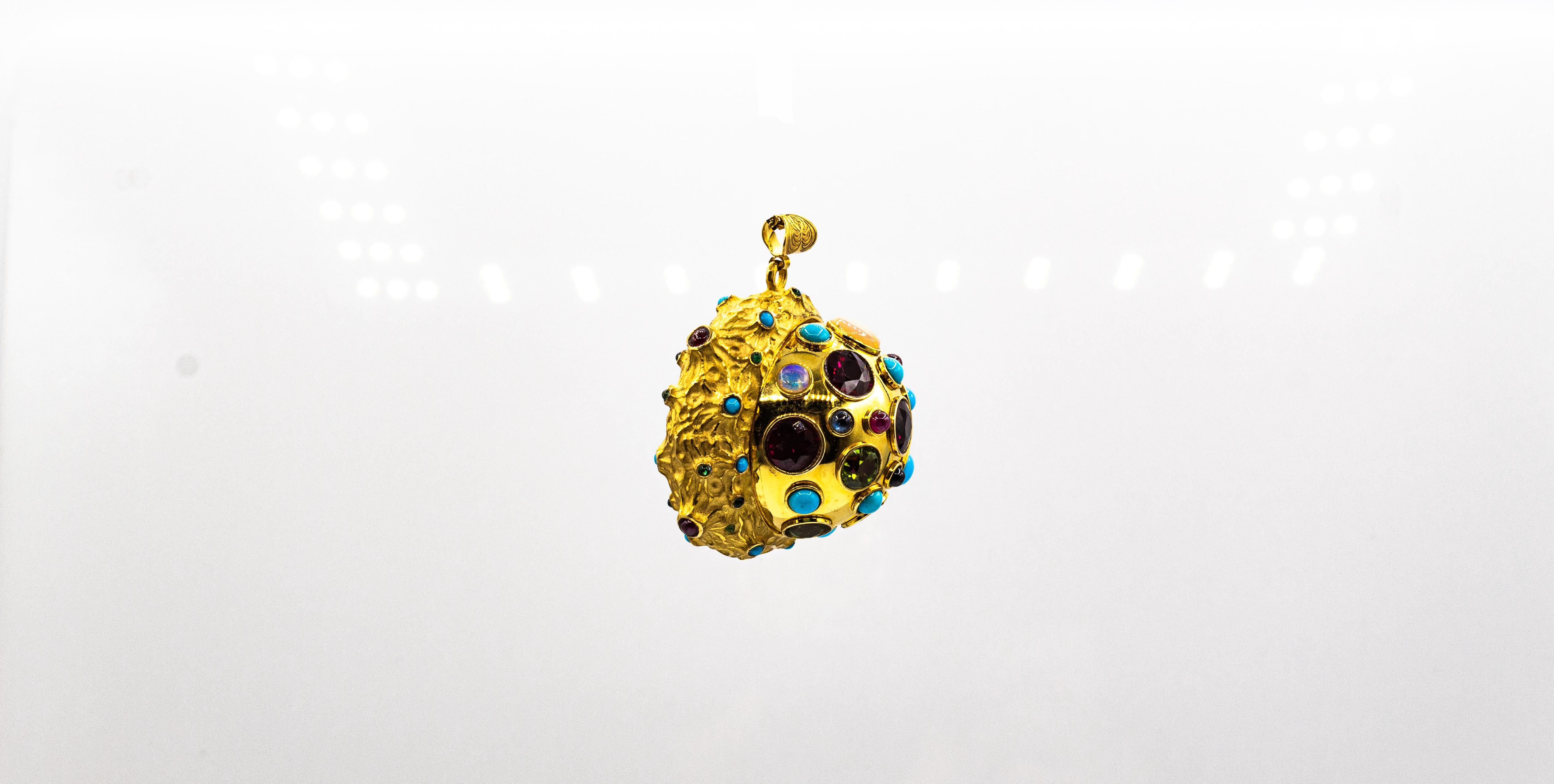 Art Nouveau Style Ruby Emerald Sapphire Opal Yellow Gold 