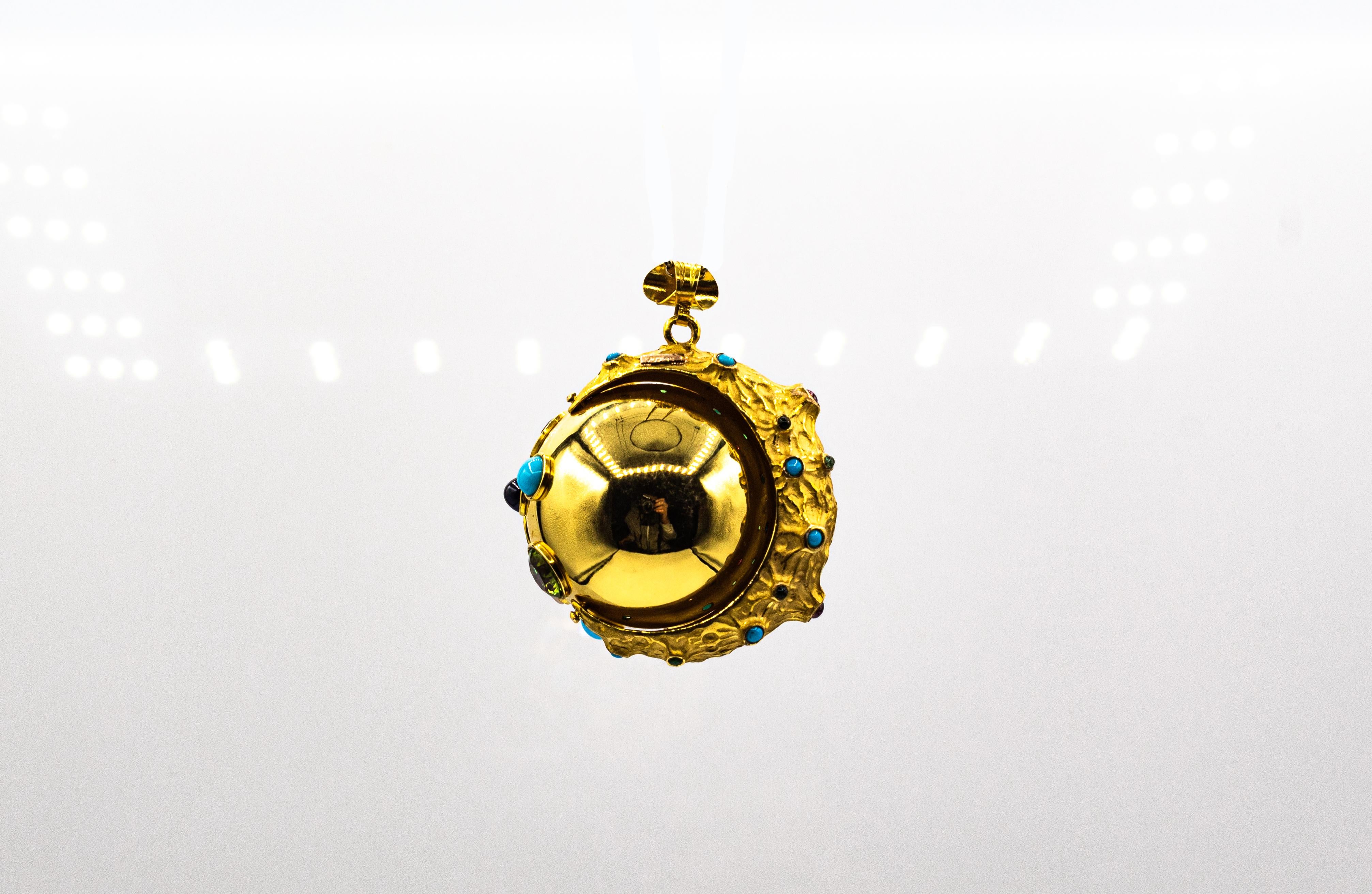 Women's or Men's Art Nouveau Style Ruby Emerald Sapphire Opal Yellow Gold 