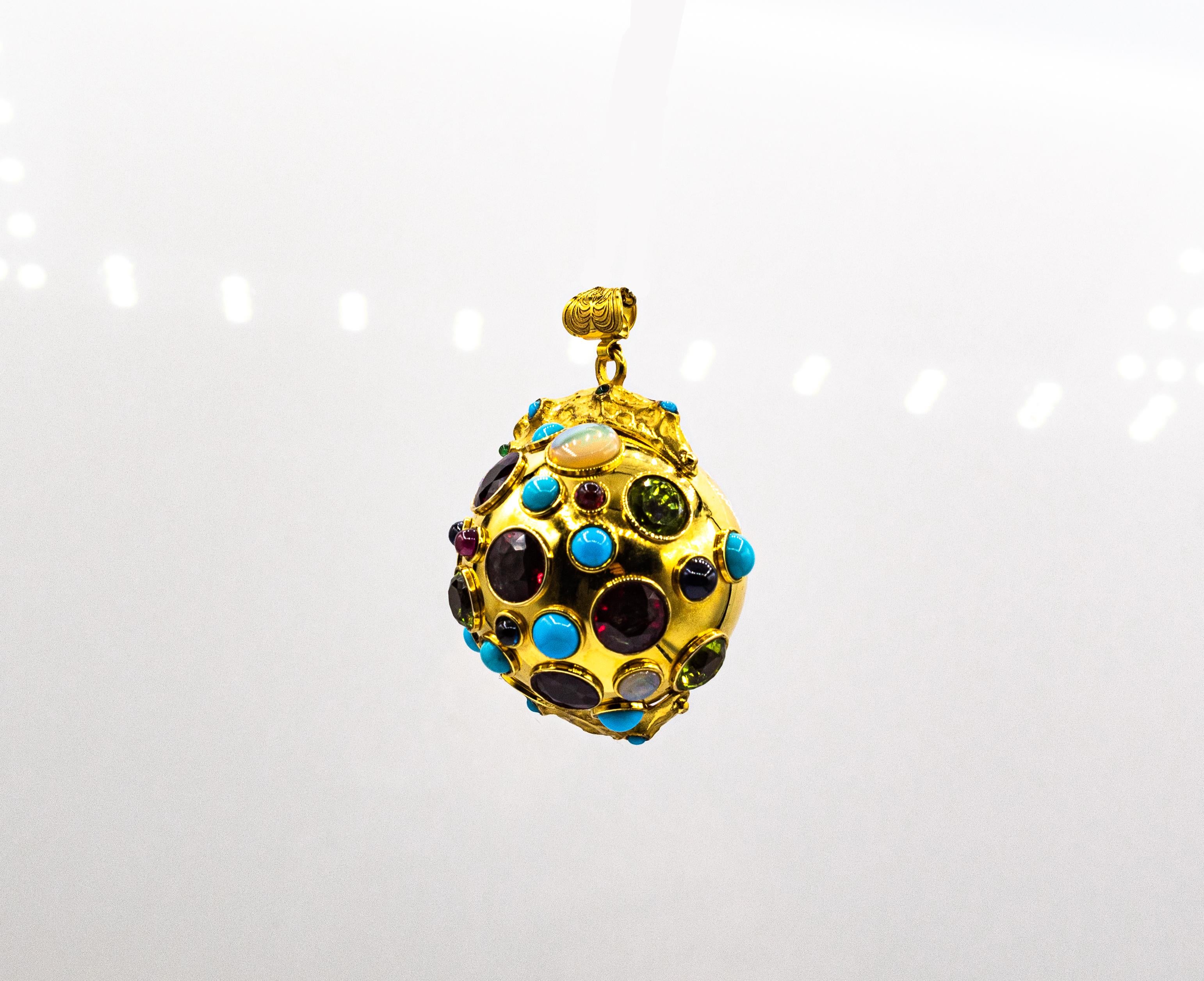 Art Nouveau Style Ruby Emerald Sapphire Opal Yellow Gold 