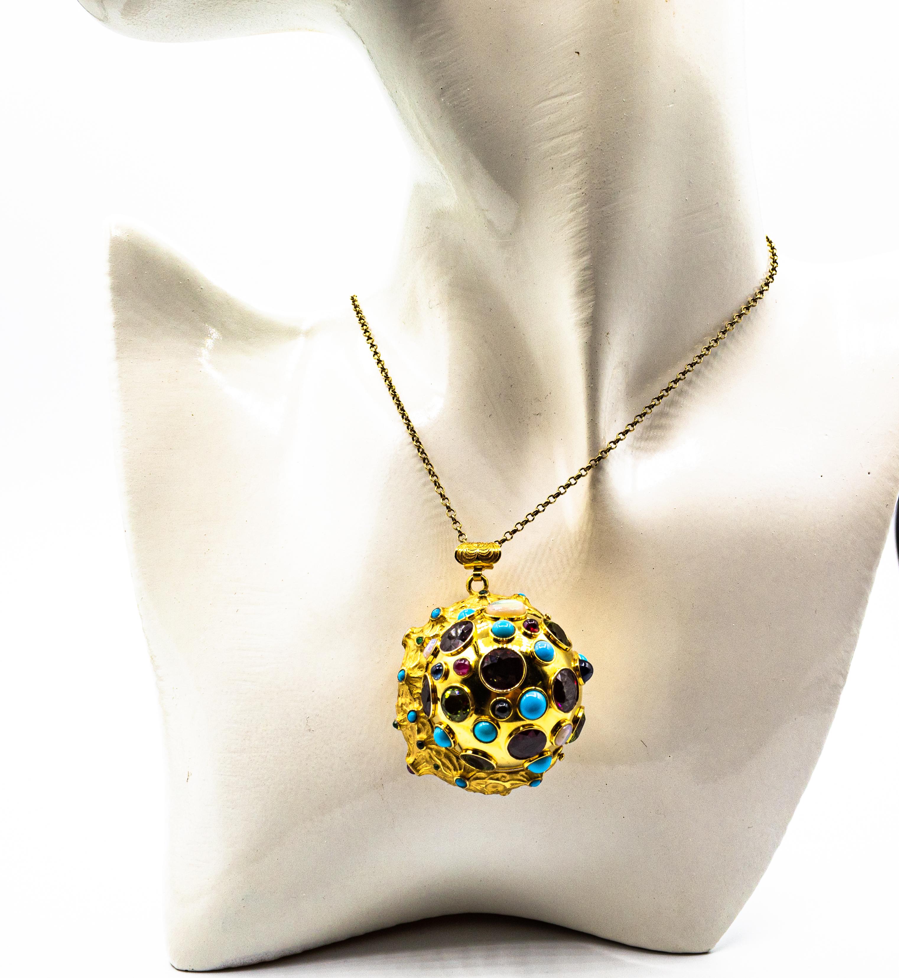 Art Nouveau Style Ruby Emerald Sapphire Opal Yellow Gold 