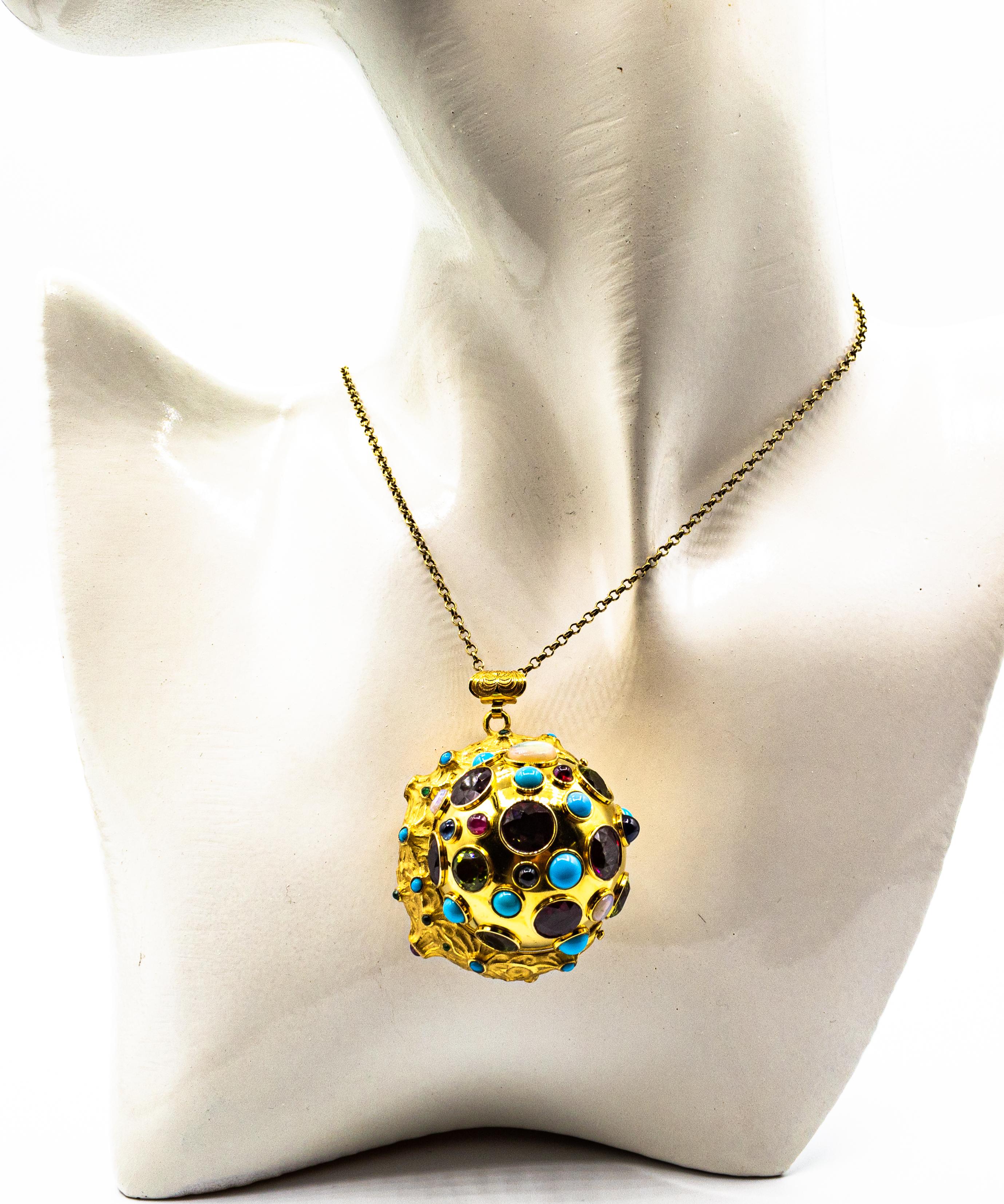 Art Nouveau Style Ruby Emerald Sapphire Opal Yellow Gold 