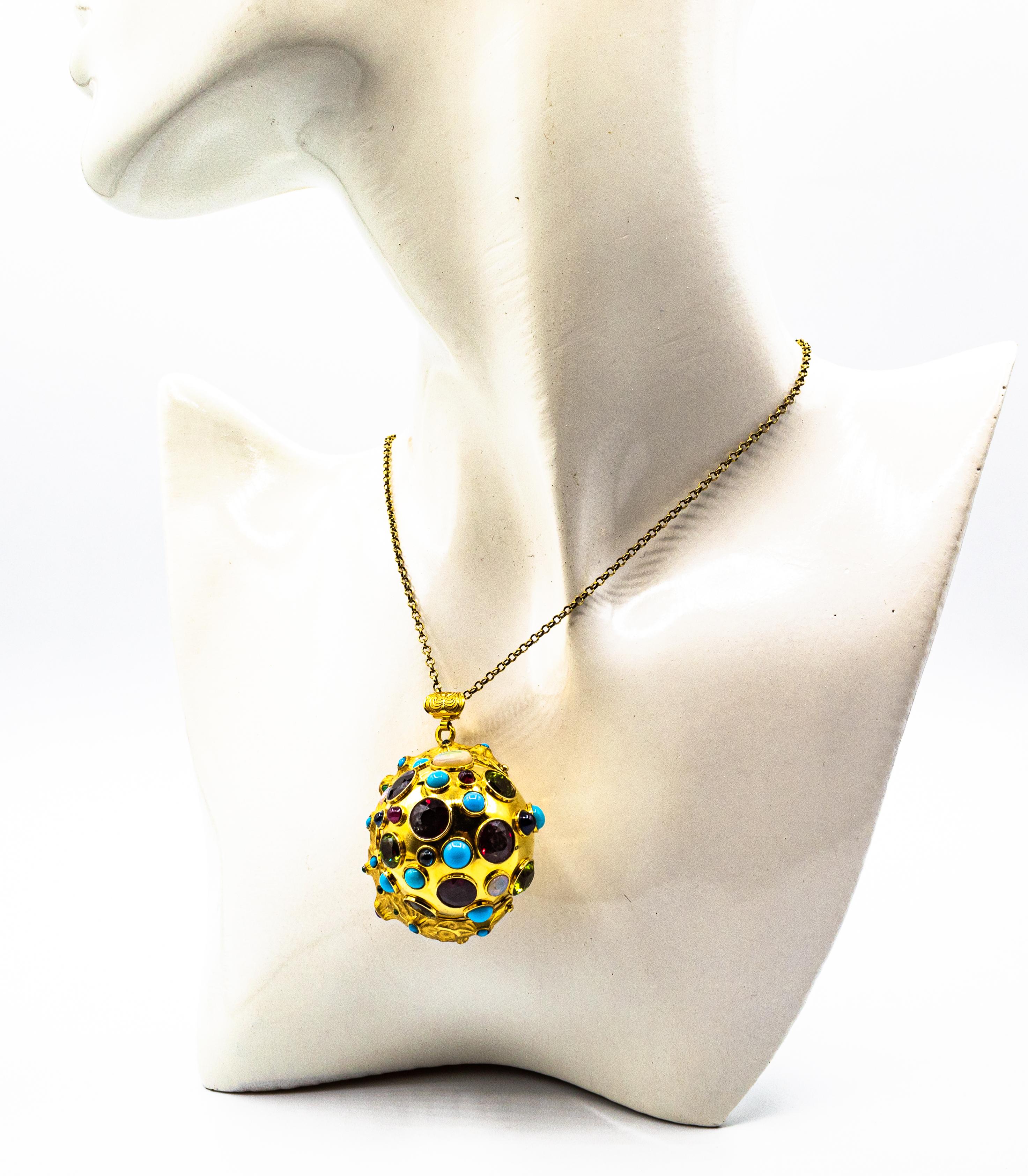 Art Nouveau Style Ruby Emerald Sapphire Opal Yellow Gold 