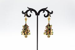 Art Nouveau Style Ruby Emerald Sapphire White Diamond Yellow Gold Drop Earrings