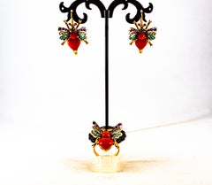 Art Nouveau Style Ruby Emerald Yellow Sapphire Coral Yellow Gold Cocktail Ring