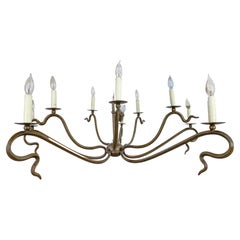 Art Nouveau Style Rustic Wrought Iron Serpent Design Chandelier, 10 Arms