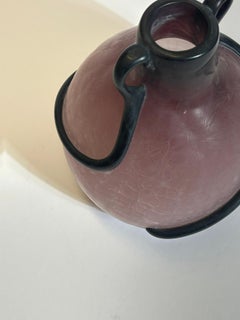 Art Nouveau Style Satin Glass Vase, Pink and Black, Italy 1980s