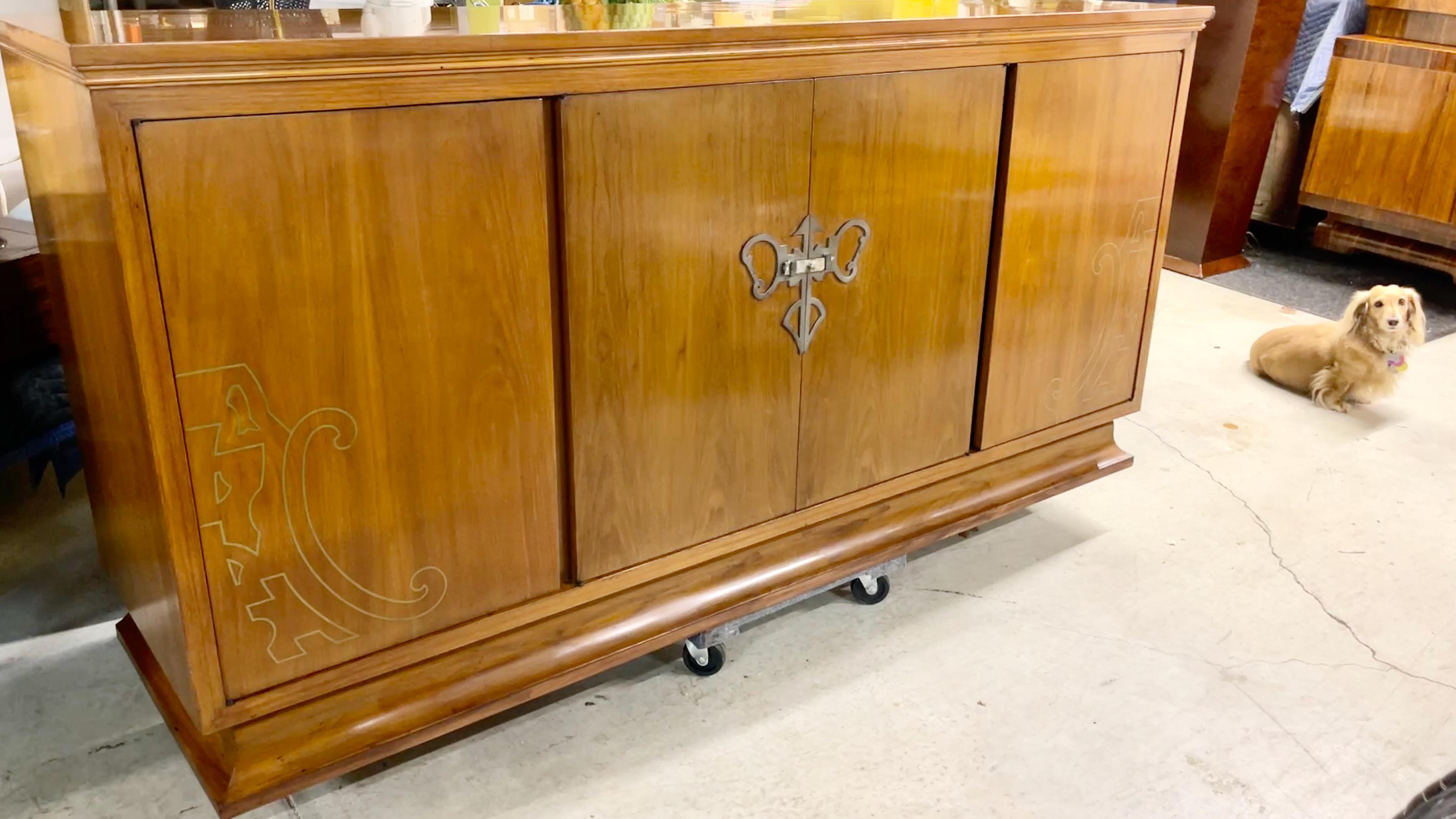 Art Nouveau Style Sideboard with Brass Inlay For Sale 11